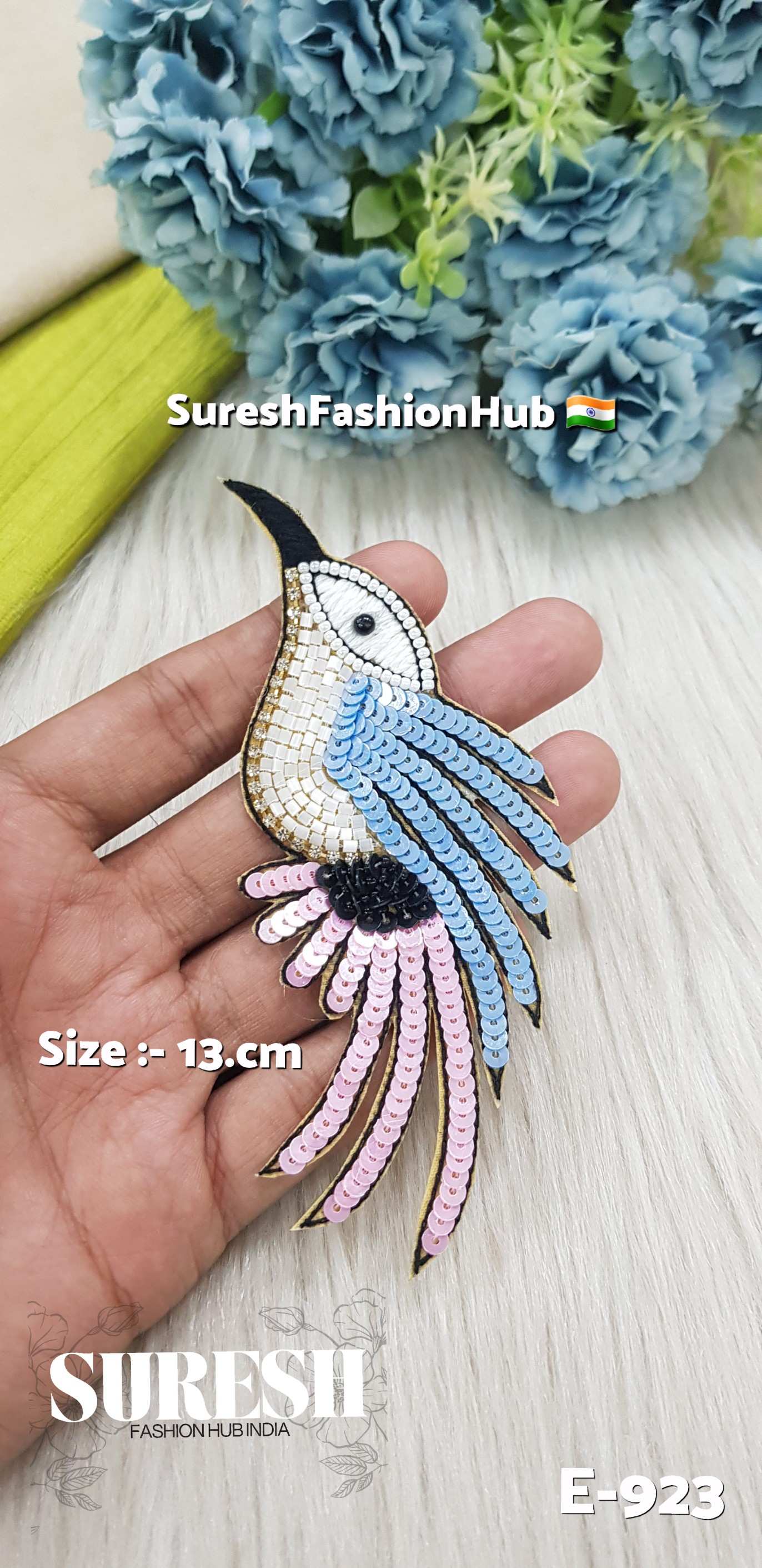 E-923 Sapphire Blue Left Side Humming Bird Patch