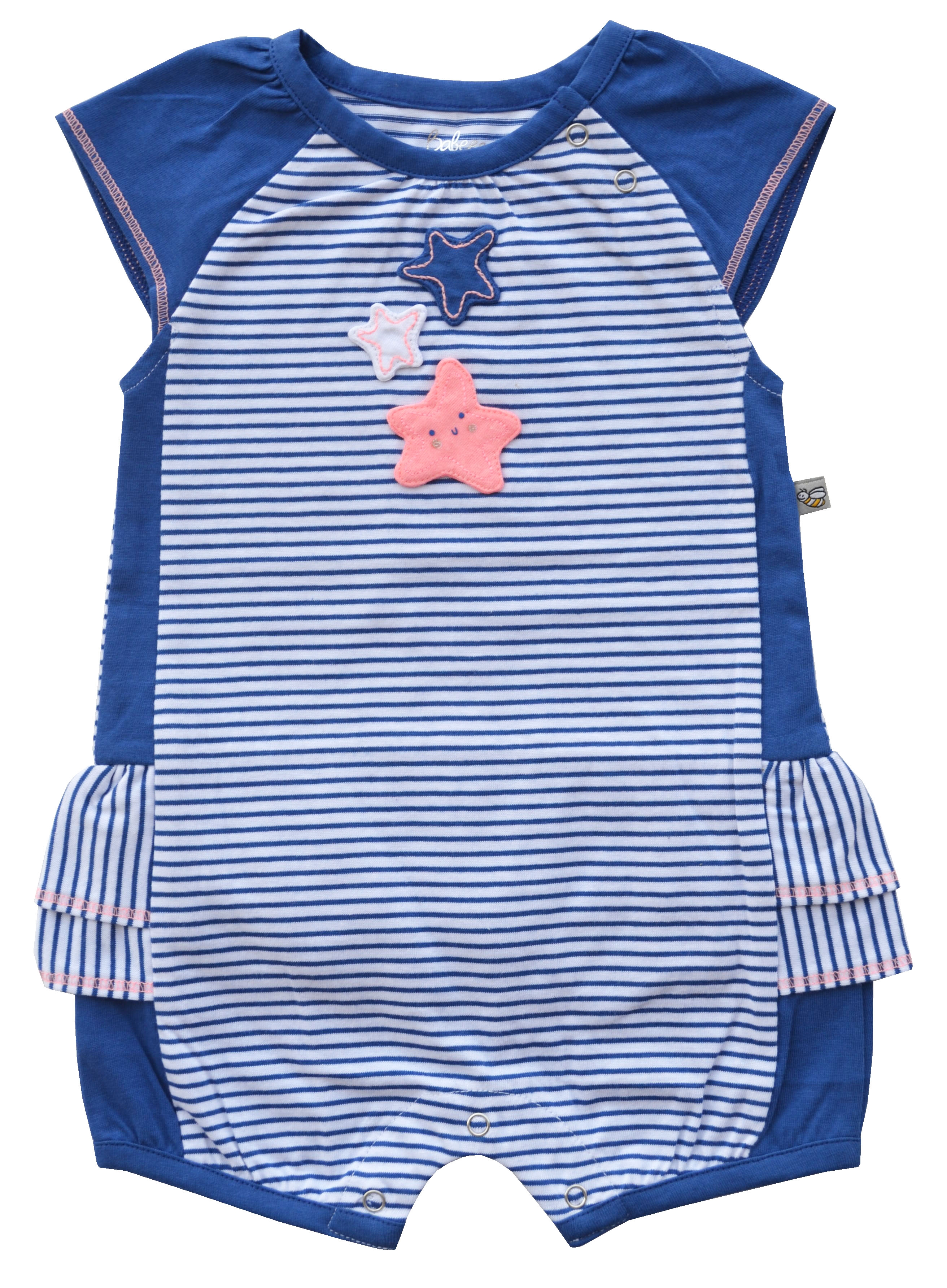 Blue Striped Short Romper With Star Applique (100% Cotton Jersey)