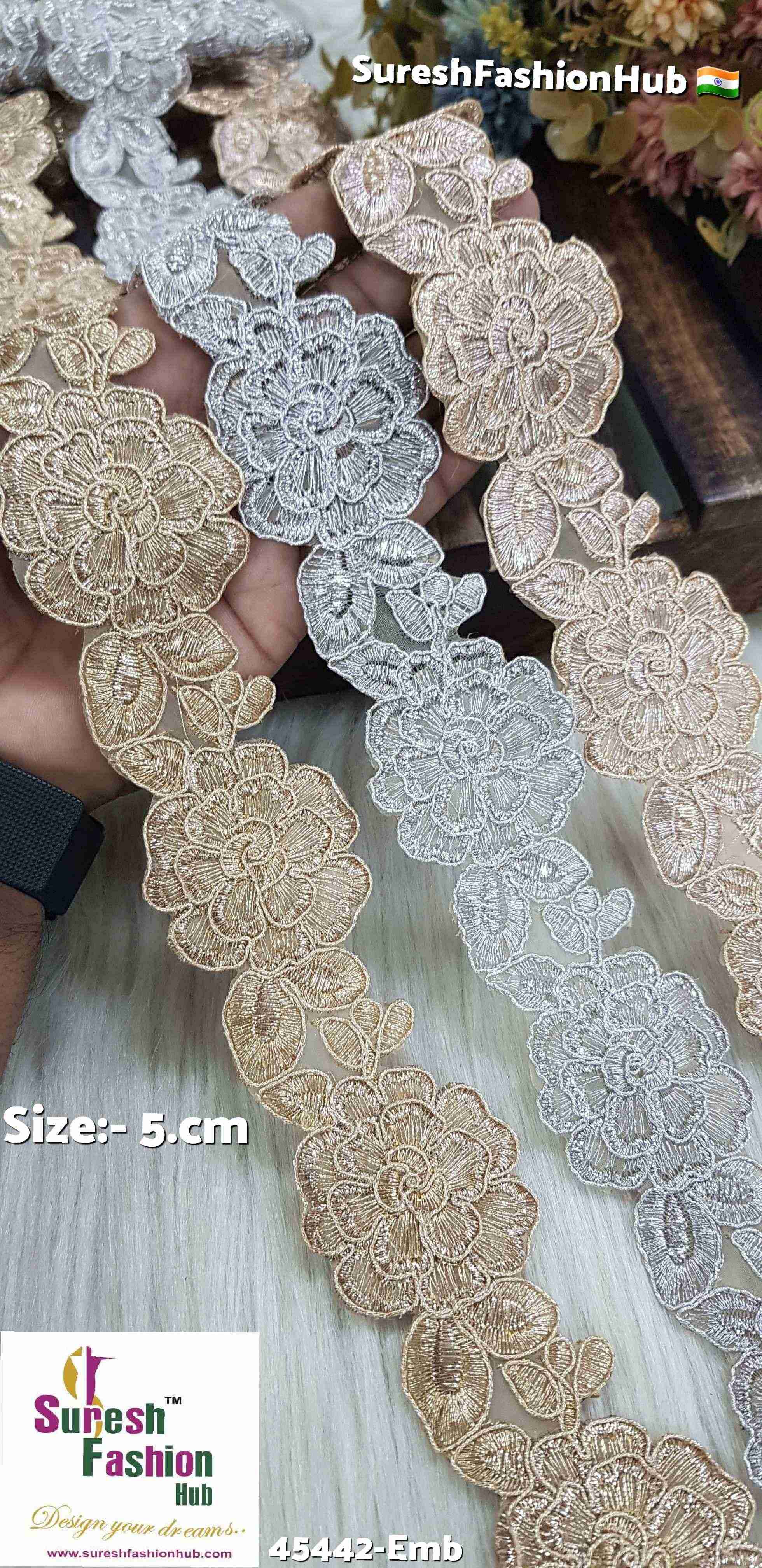 Floral Cutwork Zari  Water Silver Dori Organza Lace