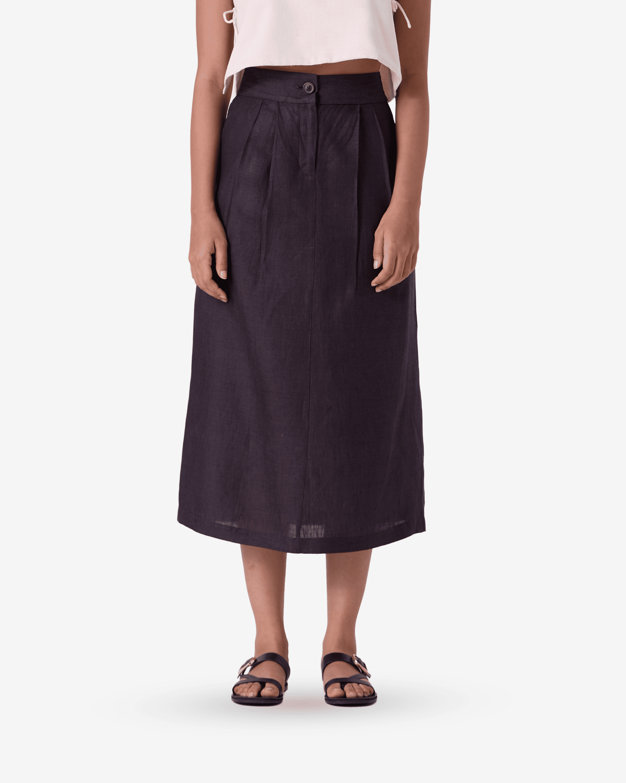Sandra Charcoal Linen Midi Skirt
