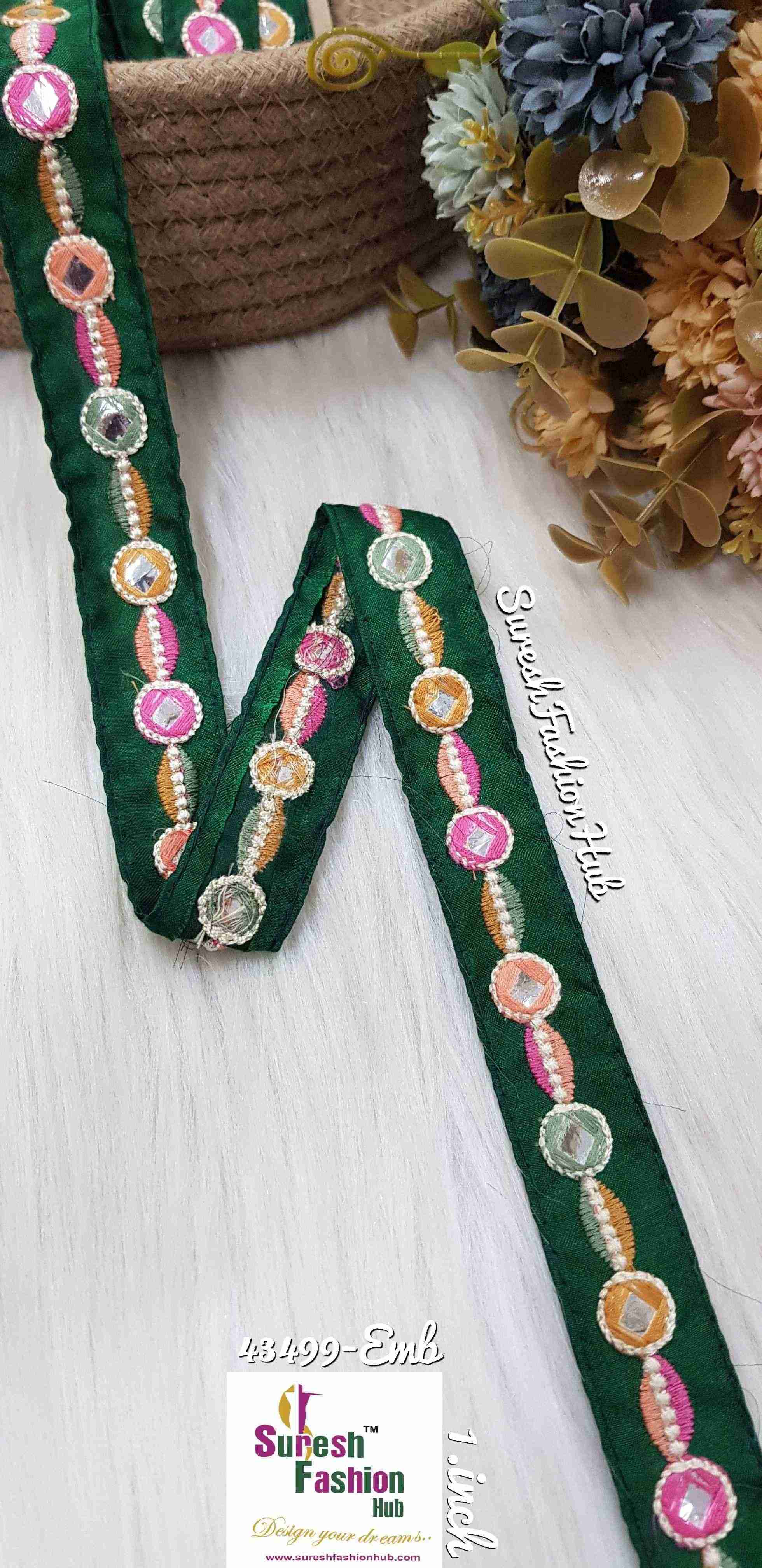 Abla Mirror Gleam Green Embroidered Trim