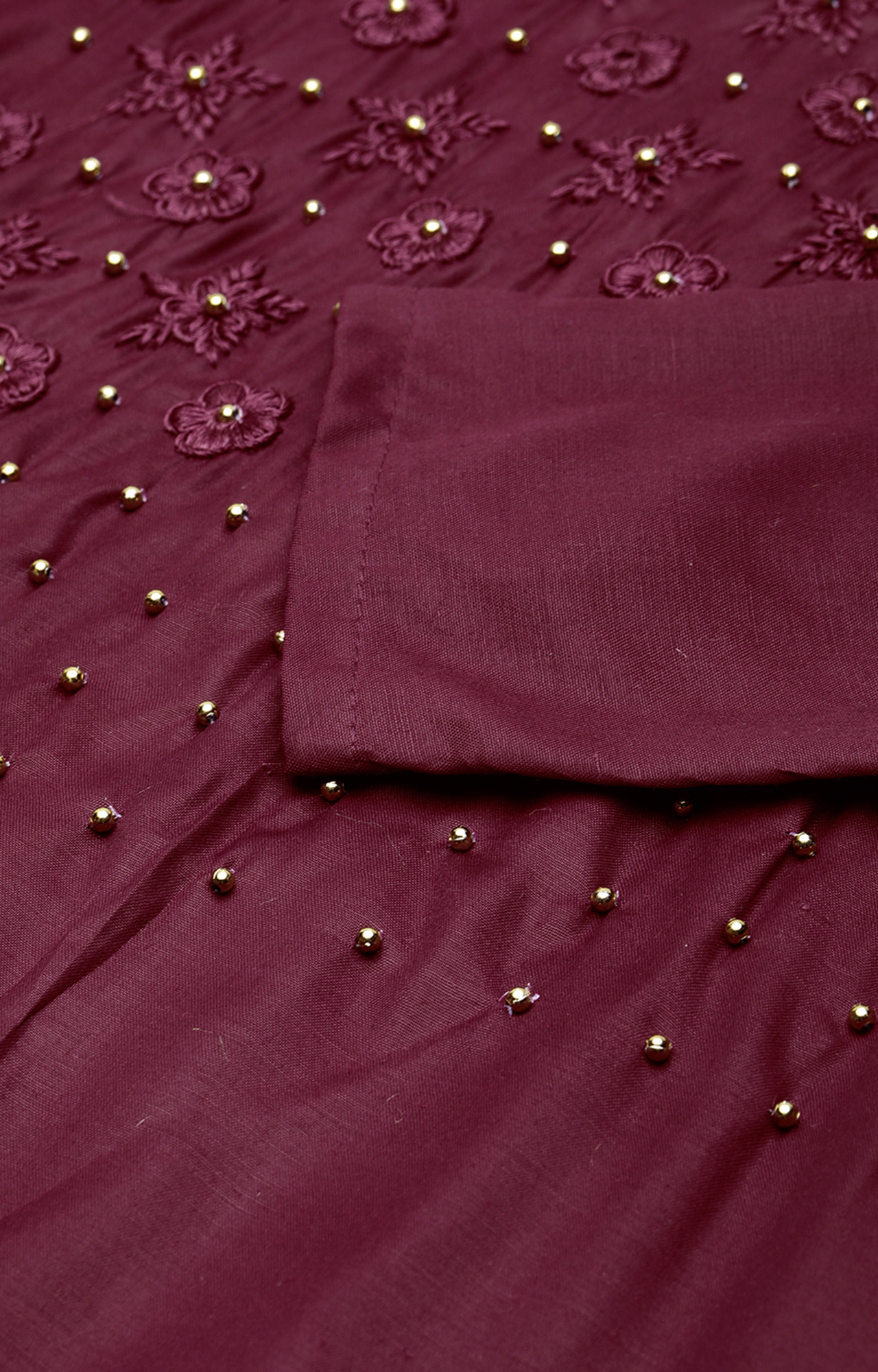 Shaily Women Maroon Color Cotton Embroidered With Pearl Unstitched Dress Material-VF_KRINA_MRON_DM