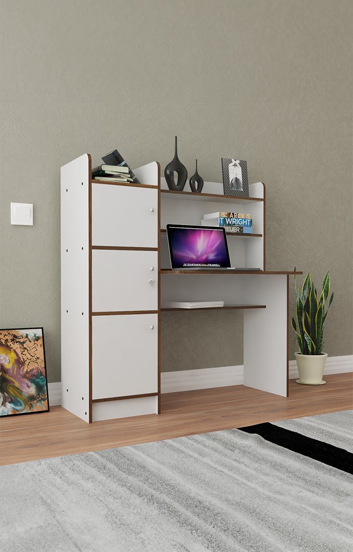 neudot Vision 3 Door Engineered Wood Office Table|Multi-Purpose Study Table|Computer Table for Students|Desk for Work from Home|1 Year Warranty-Frosty white