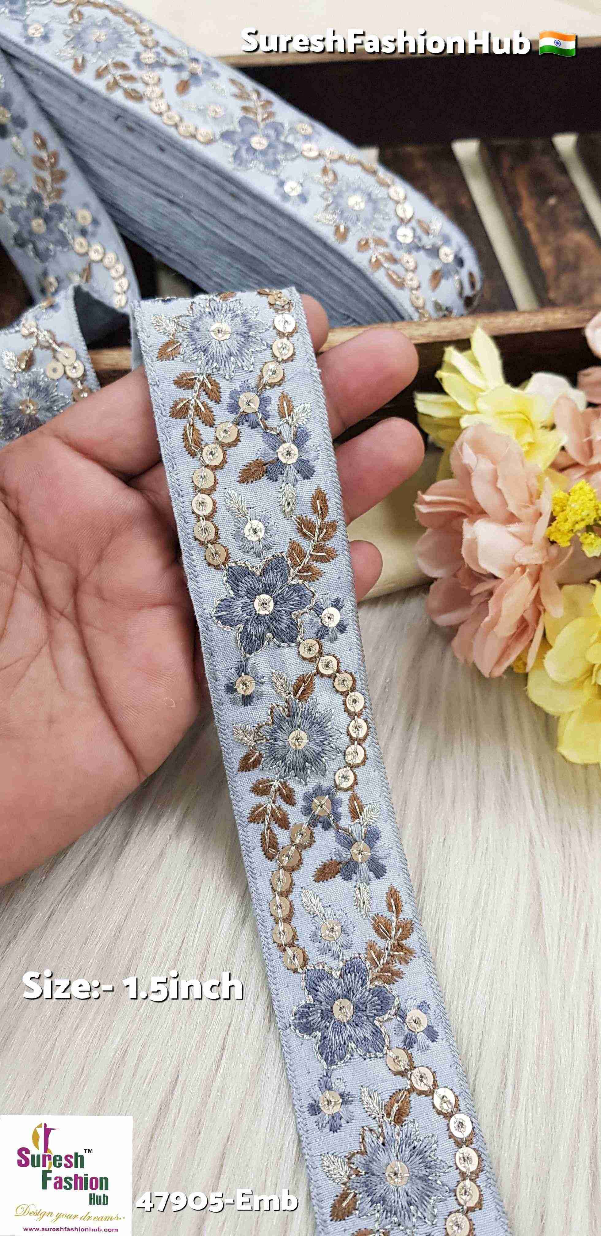 Light Grey Glitter Bloom Floral Embroidery Lace