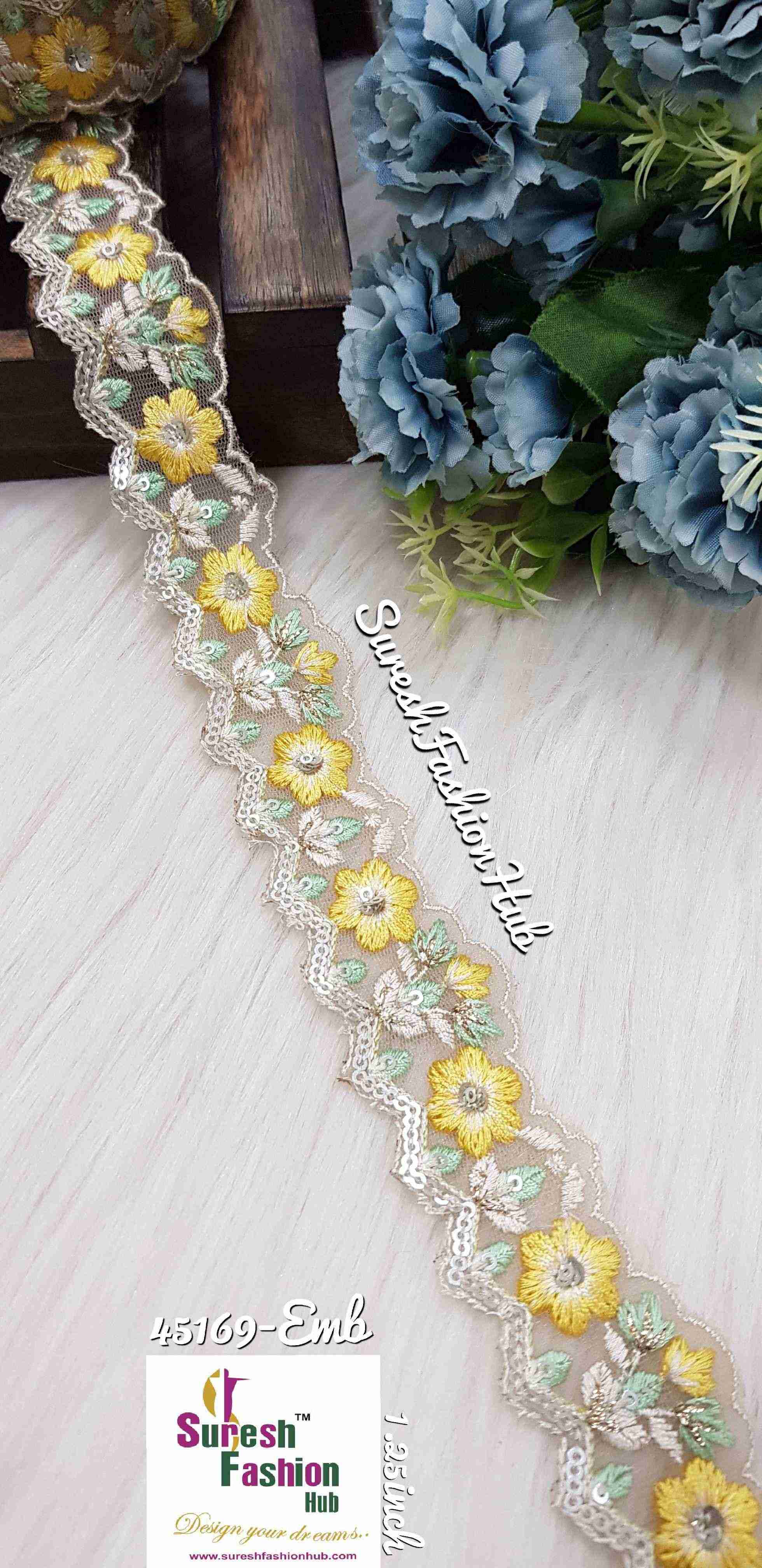 Yellow flowers with Sequin Sprinkle Cutwork Laces