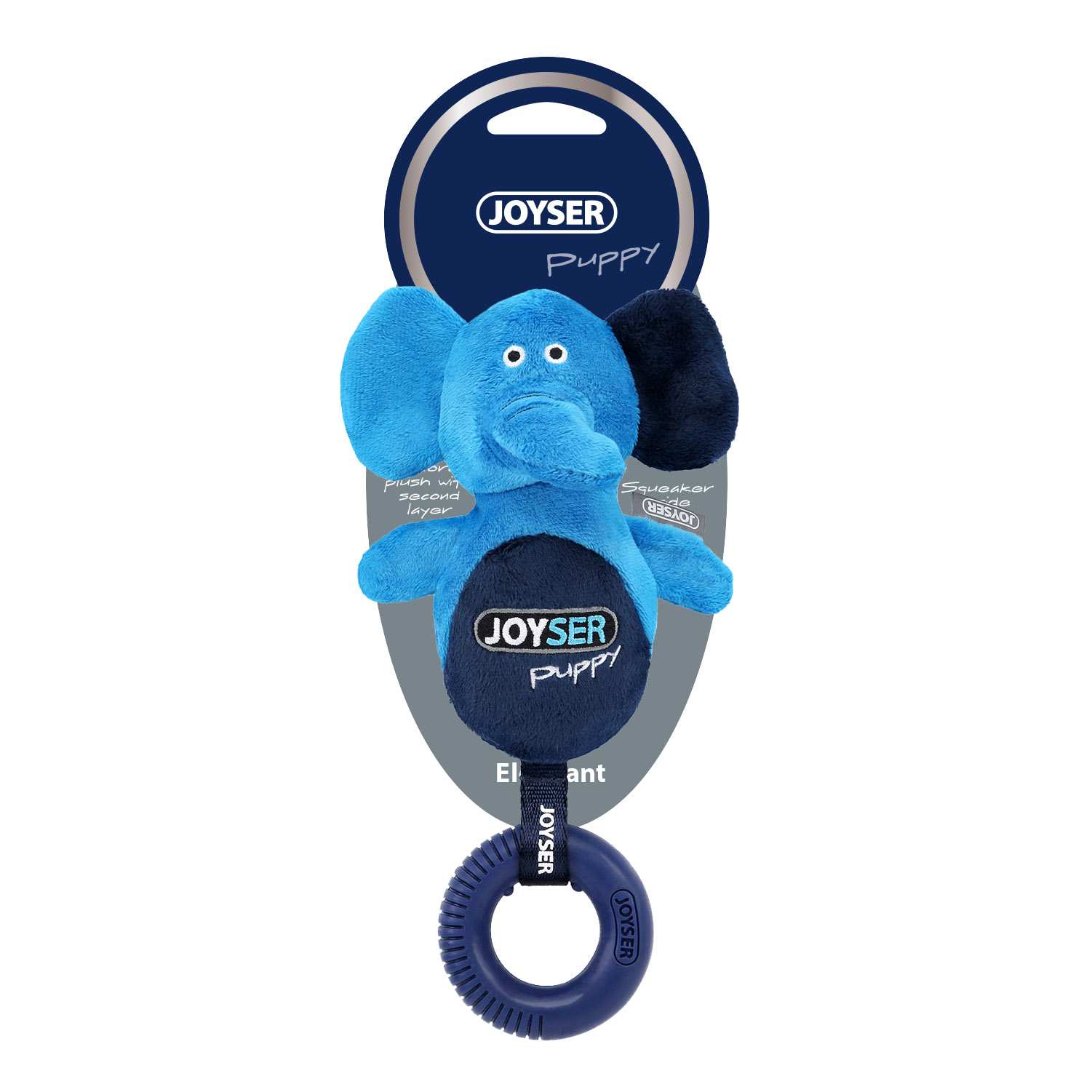 Joyser Puppy Elephant with Ring Dog Toy, Dark Blue