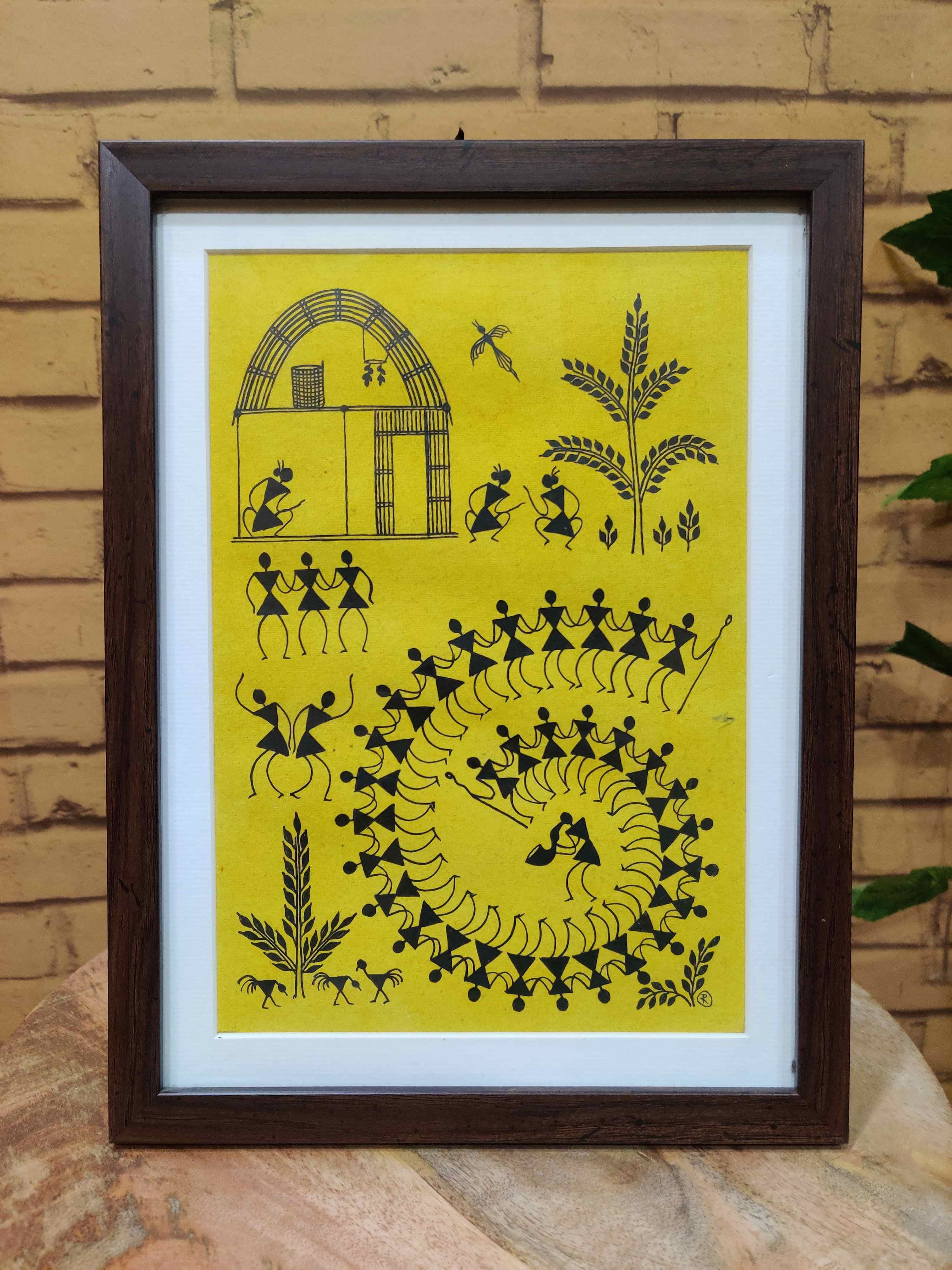 Handpainted Warli Art Wall Frame 12"x9"