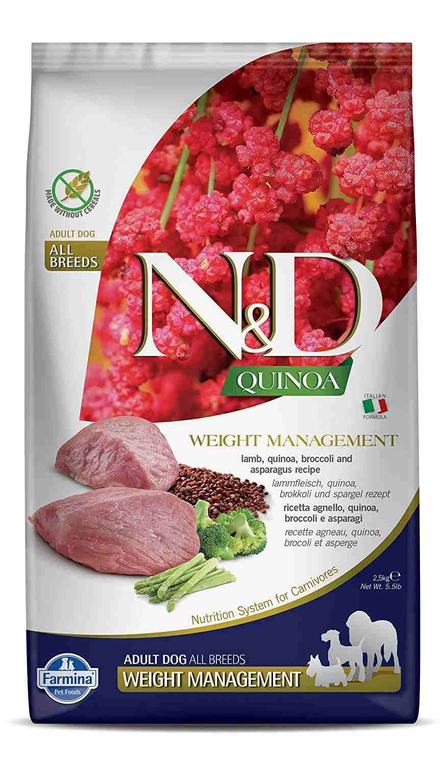 N&D Quinoa Weight Management Adult Medium & Maxi with Lamb Dry Dog Food -2.5Kg