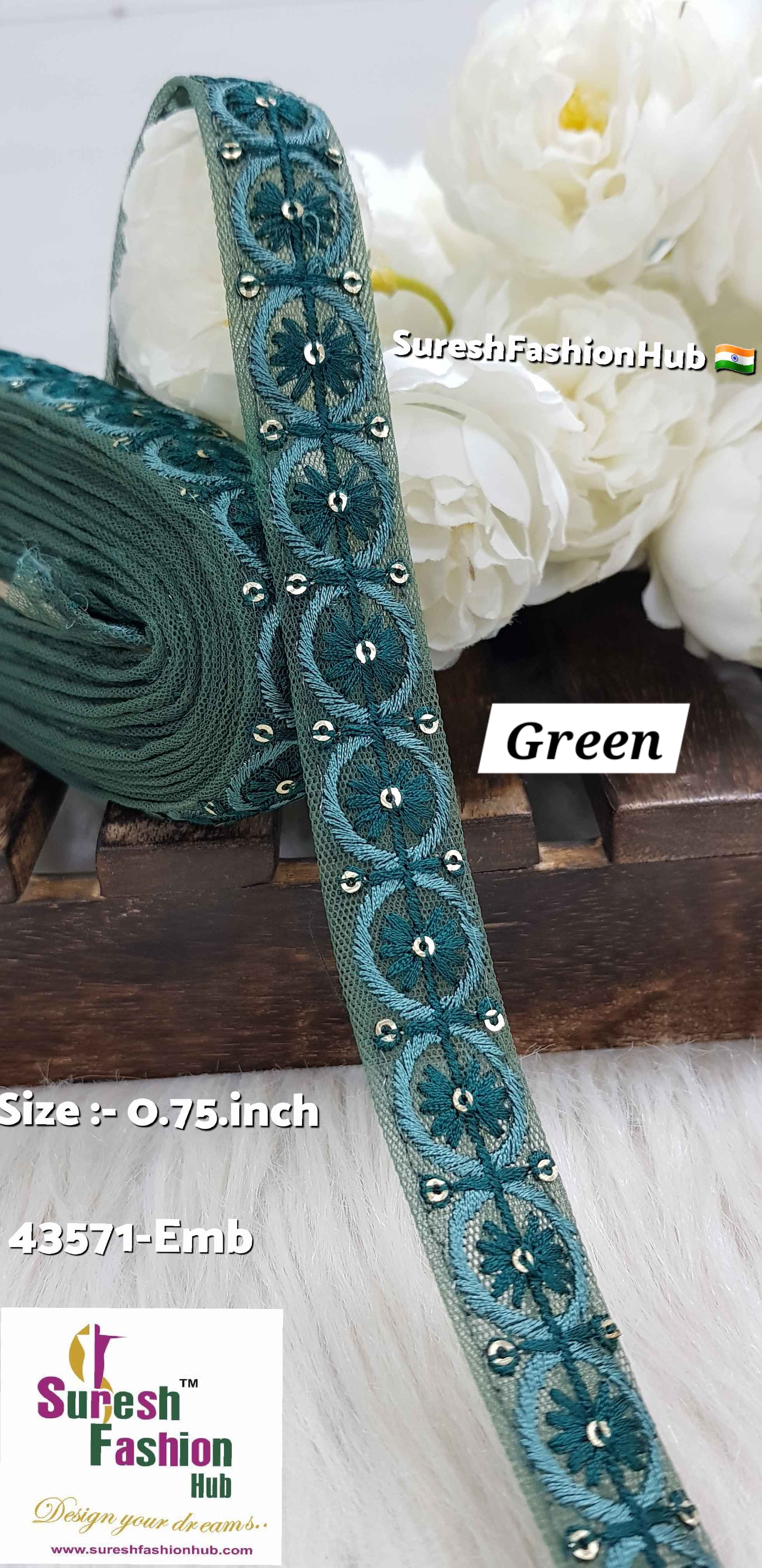 Green Color Floral Circles Embroidery Lace