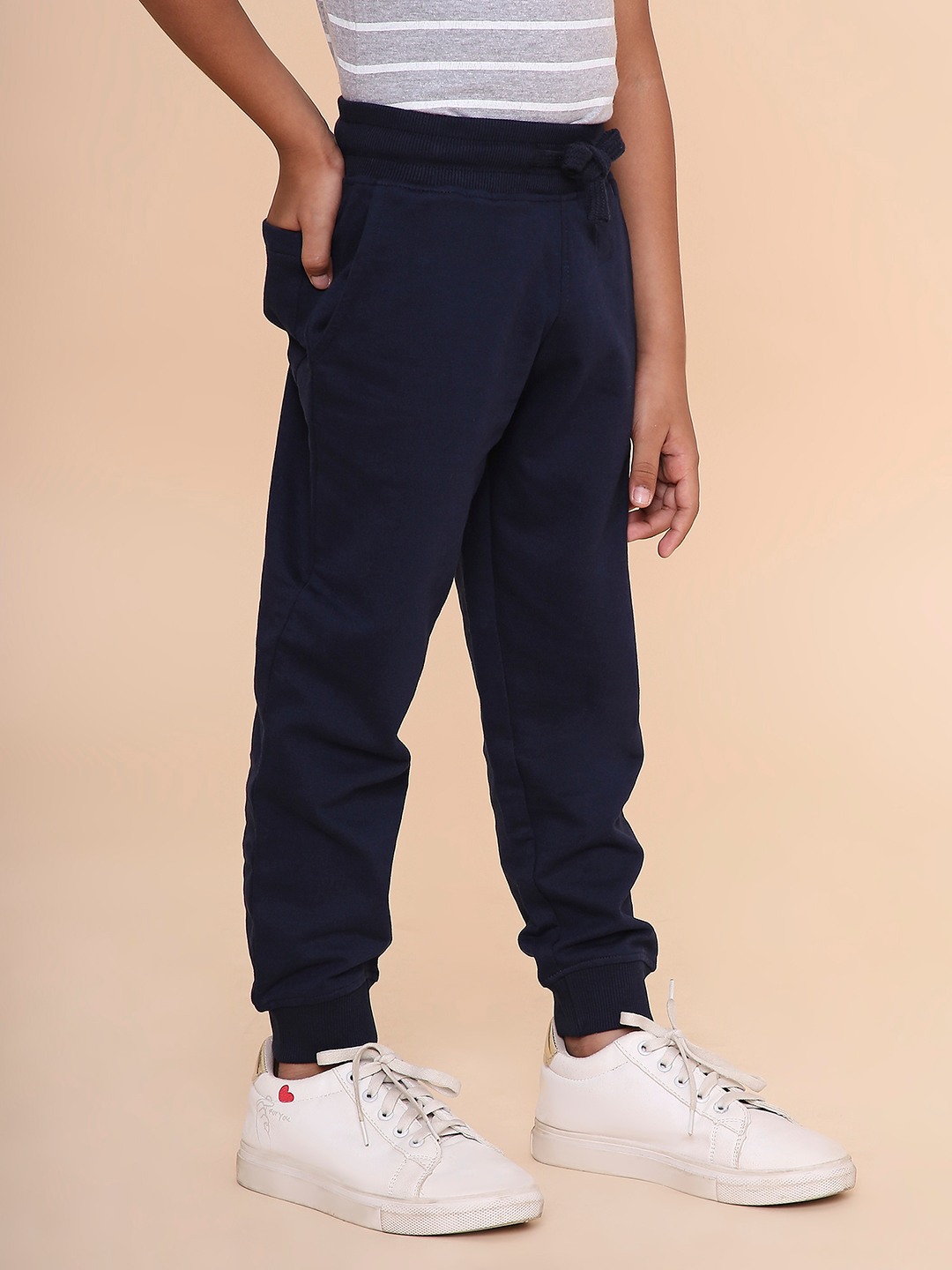 Boys Solid Sweatpant-Navy