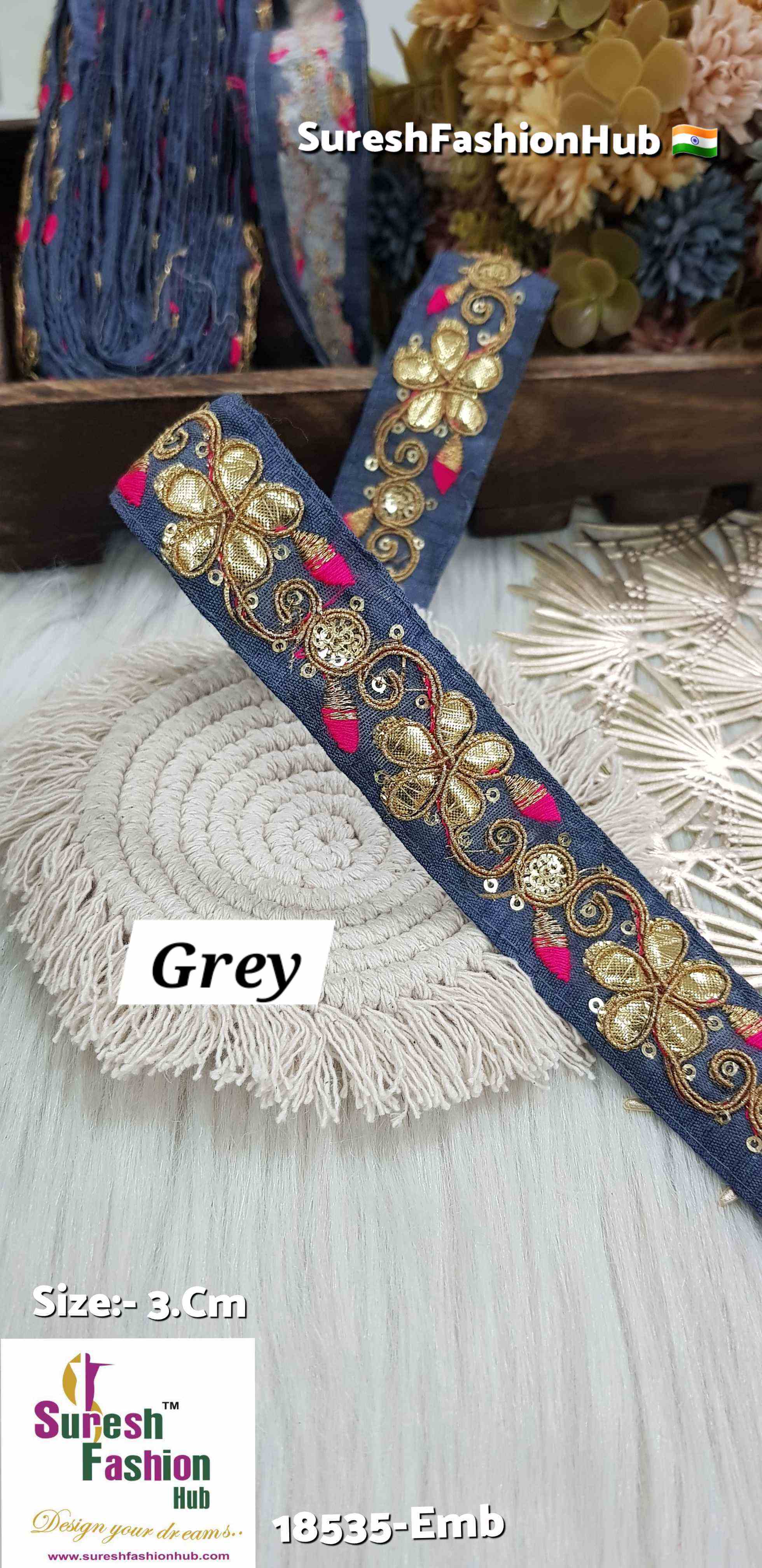 Floral Gota Delight Embroidery Grey