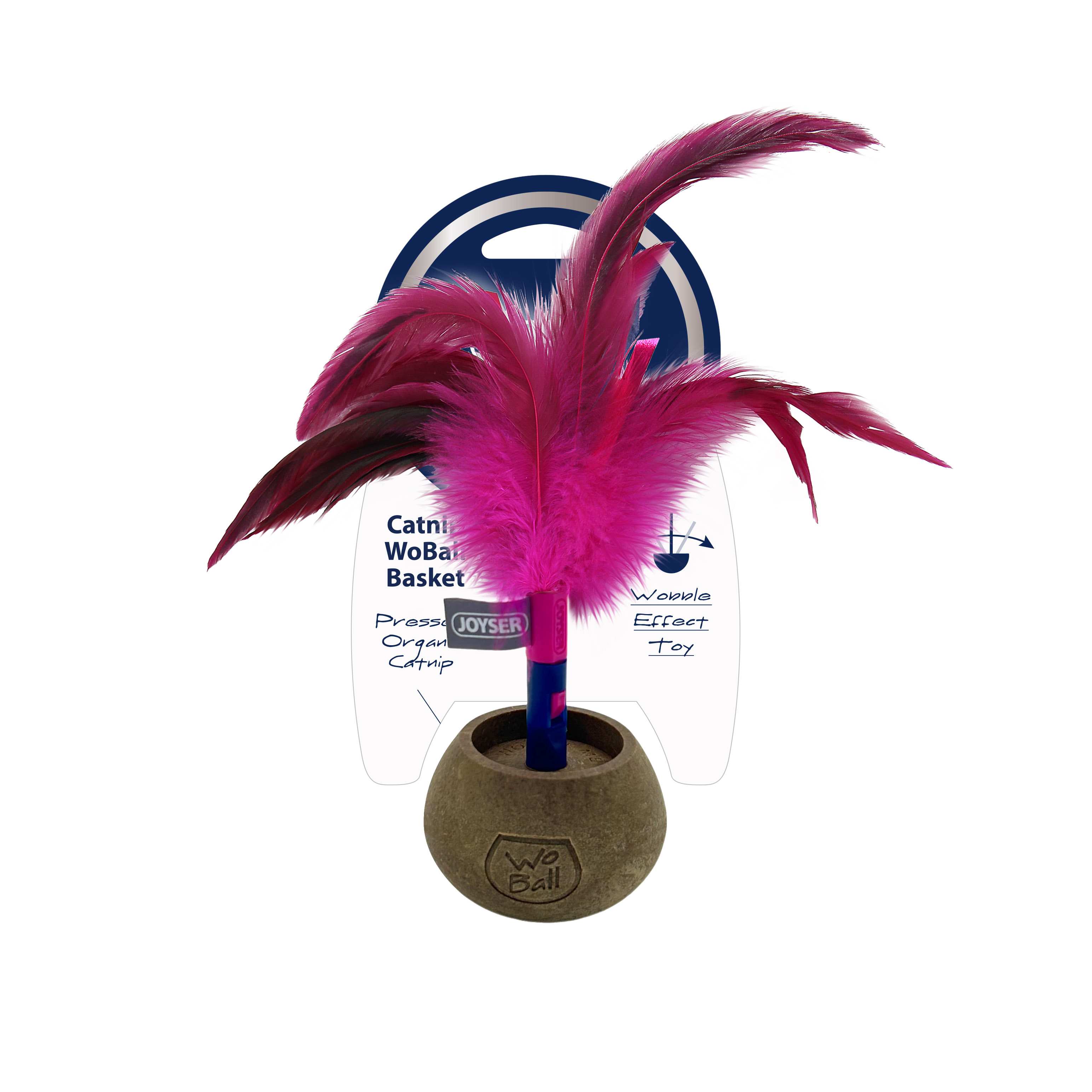 Joyser Catnip Woball with Feather (Pink/Grey)