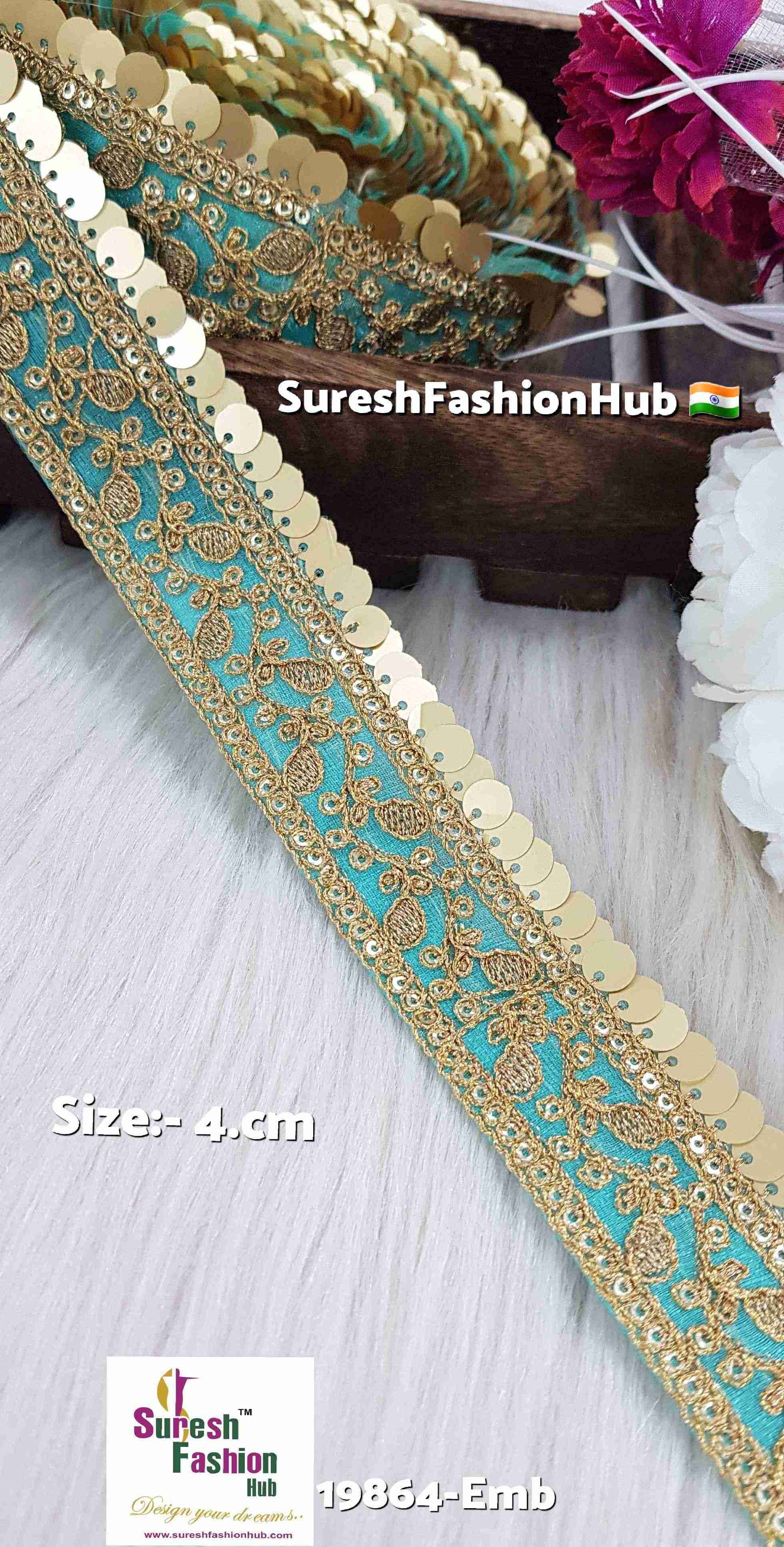 Rama Green Color Floral Organza Embroidered Lace Roll
