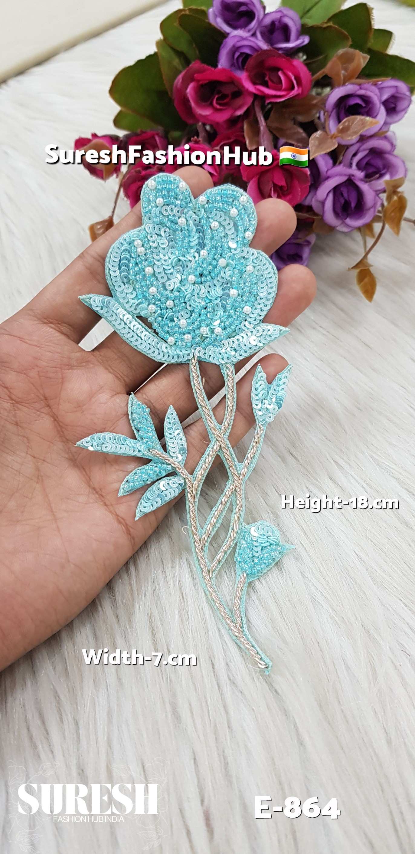 Cool Blue Handcrafted Rose Patch