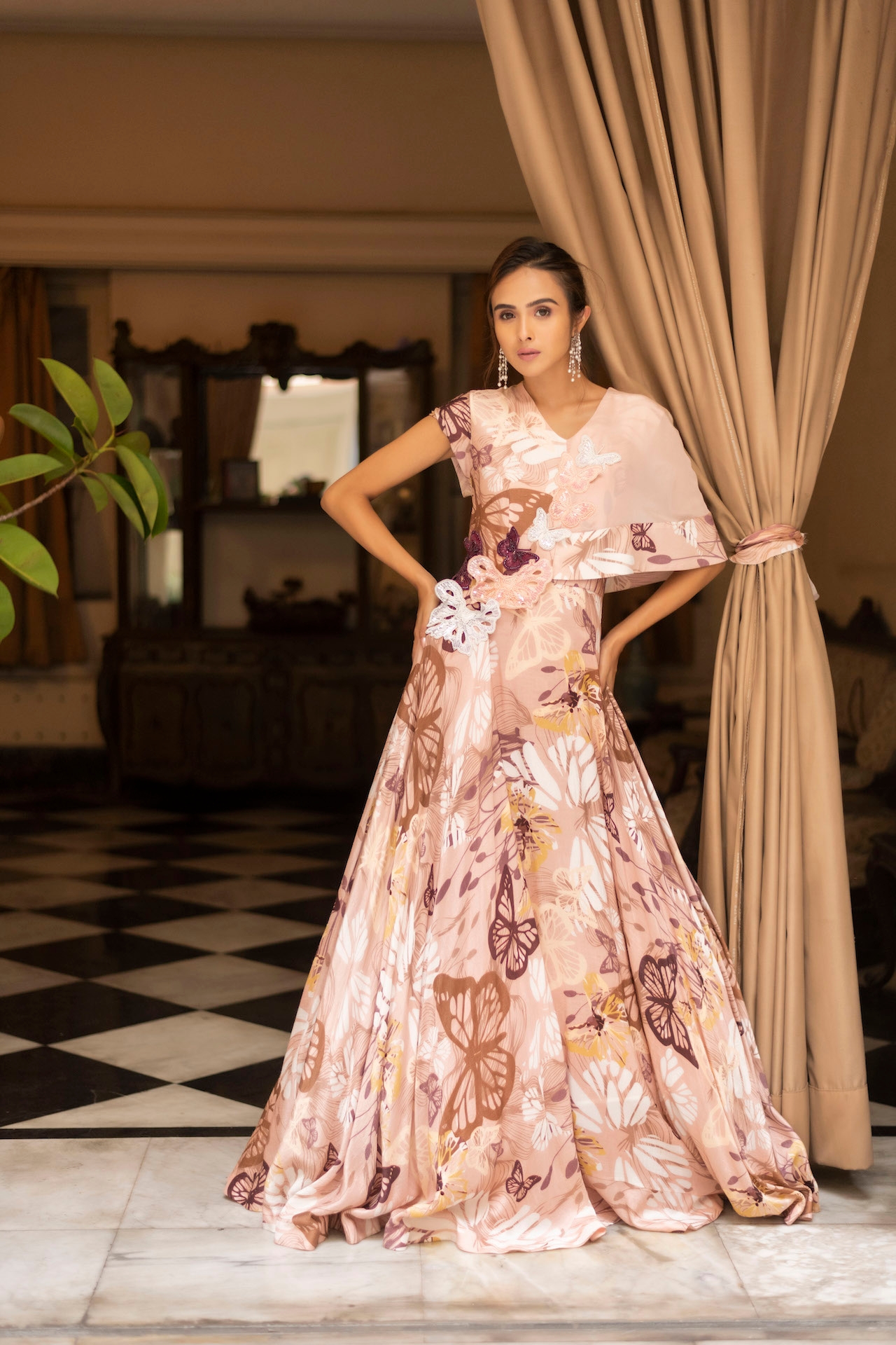 Blush Pink Embroidered Layered Indo Western Gown | Latest party wear gown,  Tulle ball gown, Gowns