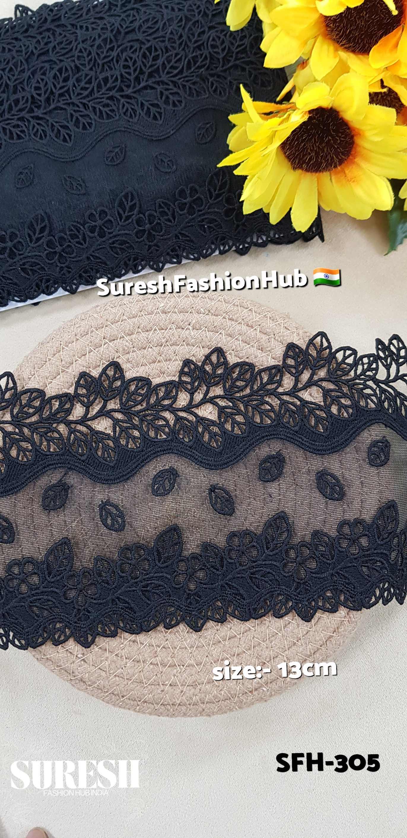 Twilight Foliage Dual Scallop Lace – Black SFH-305