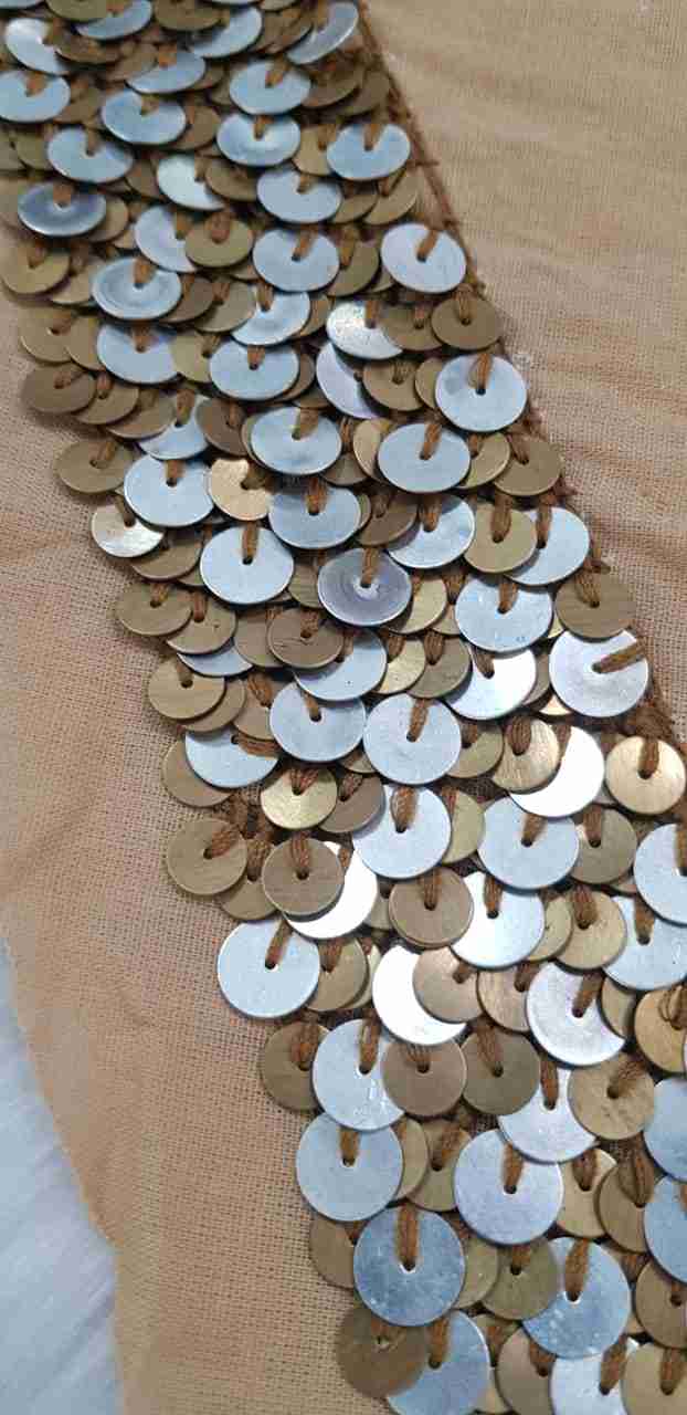 Beige Royal Metal Sequin V-Neck Patch – Mj-Neck-162