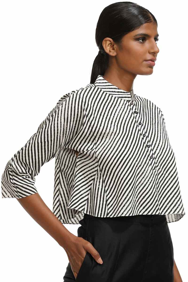 Hand Block Printed Stripe Crop Top