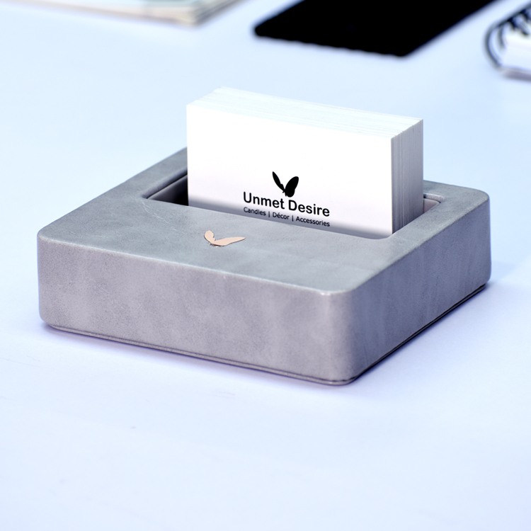 Visiting Card Holder for Desk | Faux Leather | Square | Moderno | Grey