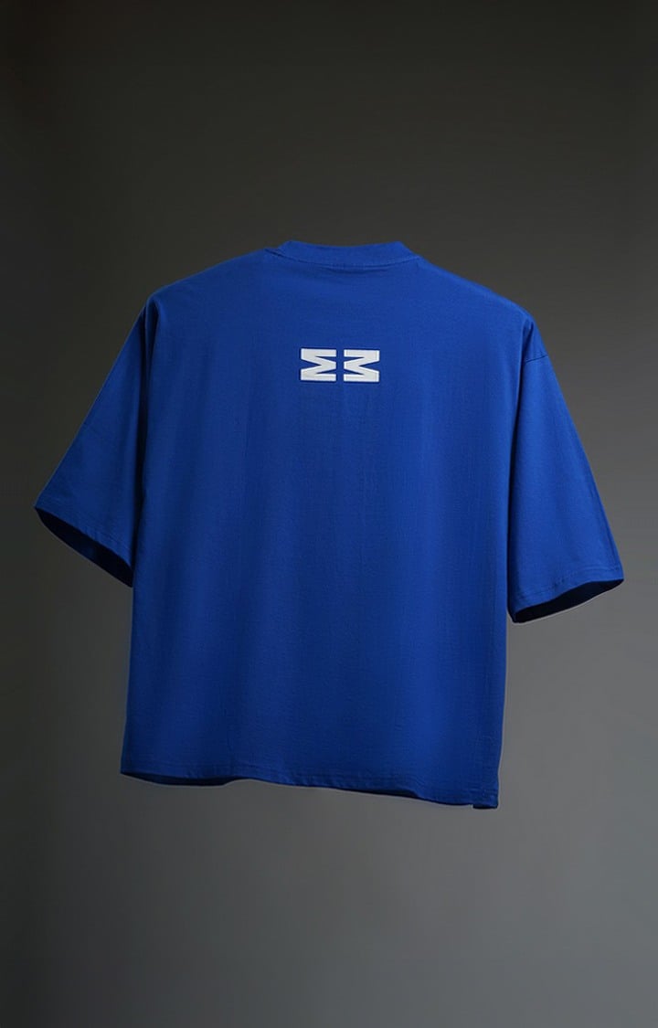 Unisex J Basic Blue Typographic Printed Oversized T-Shirt