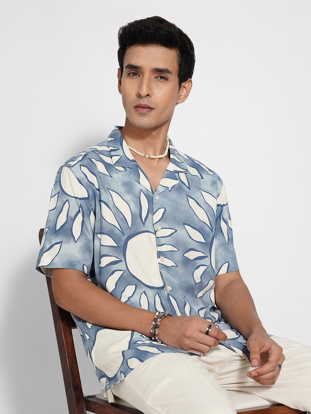 Blue Motif Print Resort Shirt