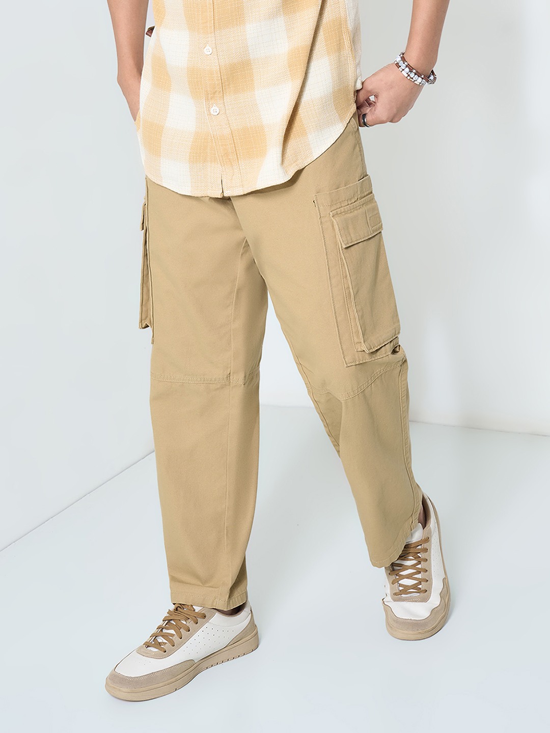 Camel Cargo Pants with Flap Pockets