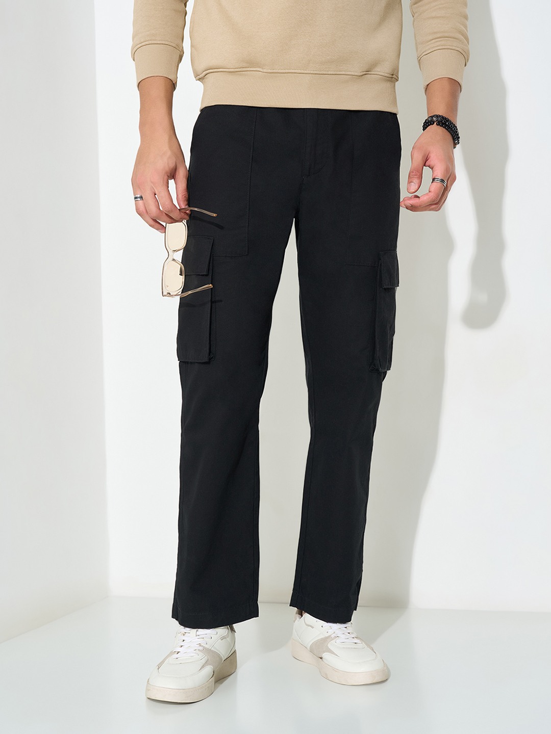 Black Straight Fit Cargo Pants