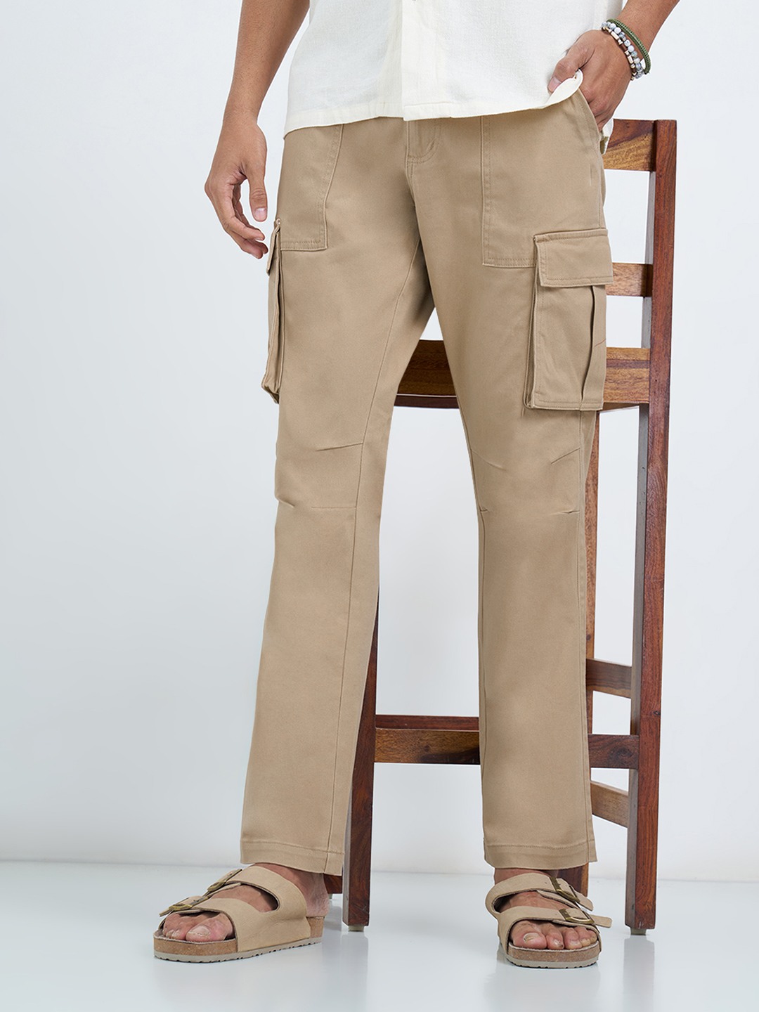 Khaki Solid Utility Cargo Pants