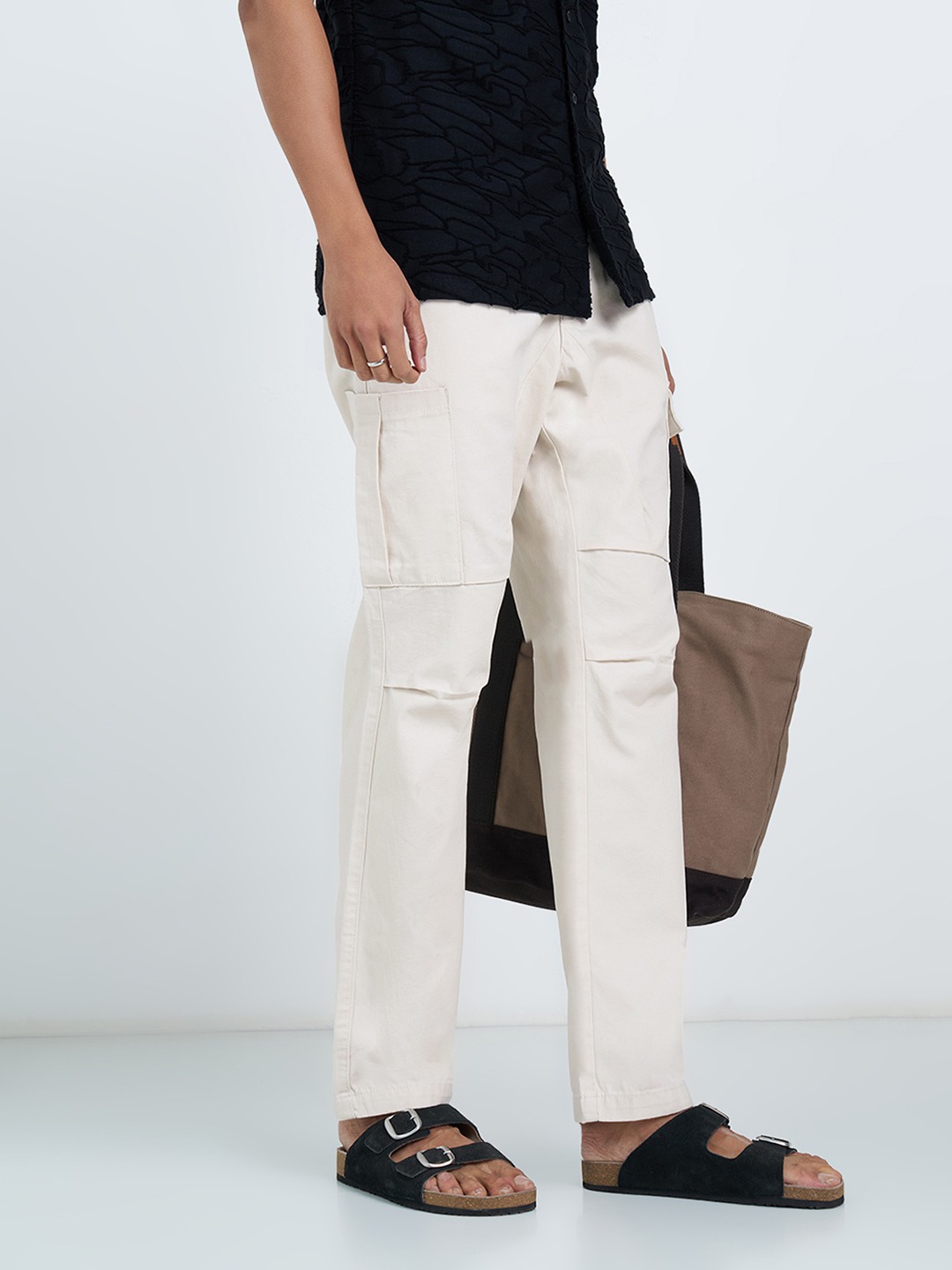 Cream Drill Cargo Drawstring Trousers