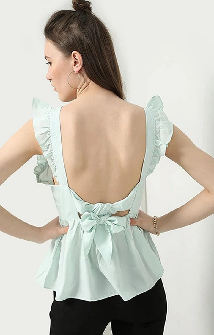 Women's Green Polyester Solid Peplum Top