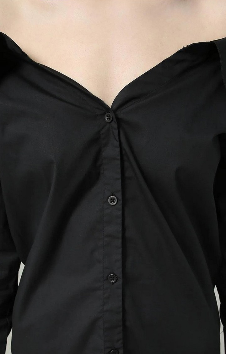 Women's Black Cotton Solid Oversized Shirts
