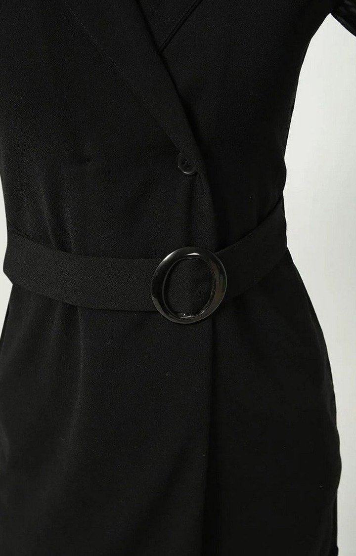 Women's Black Polyester Solid Sheath Dress