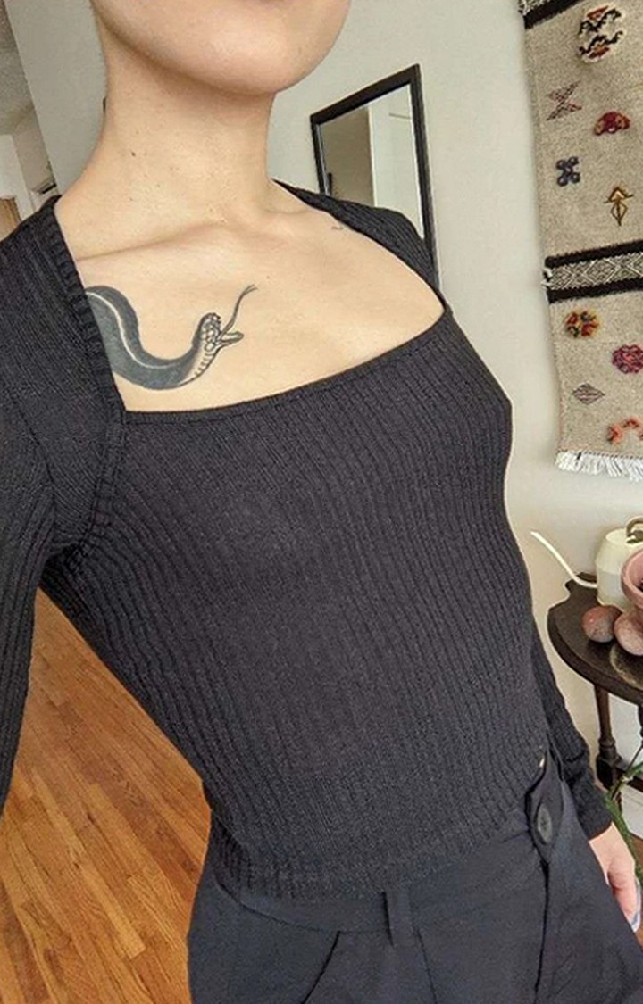 Women's Black Polyester Solid Tops