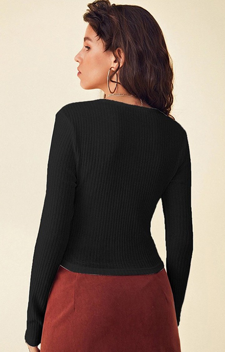 Women's Black Polyester Solid Tops