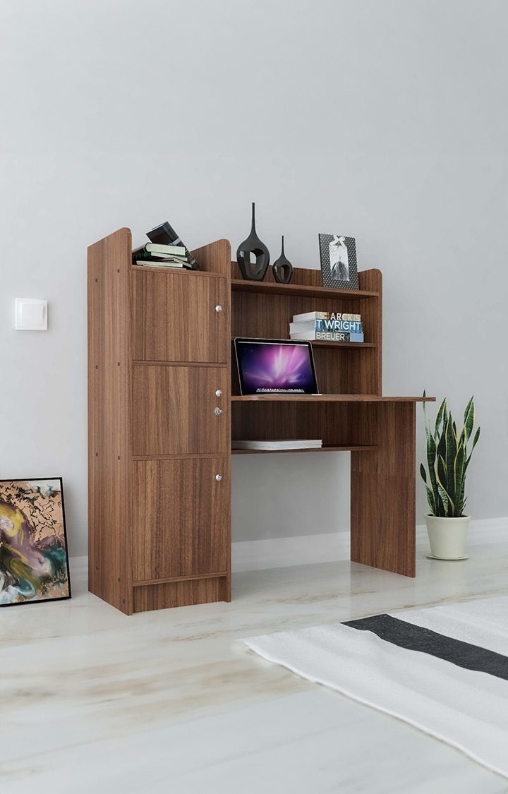 neudot Vision 3 Door Engineered Wood Study Table | Computer Table for Bedroom | Multi-Purpose Study Table for Students | 1 Wood Study Table | 1 Year Warranty - Leon Teak Finish