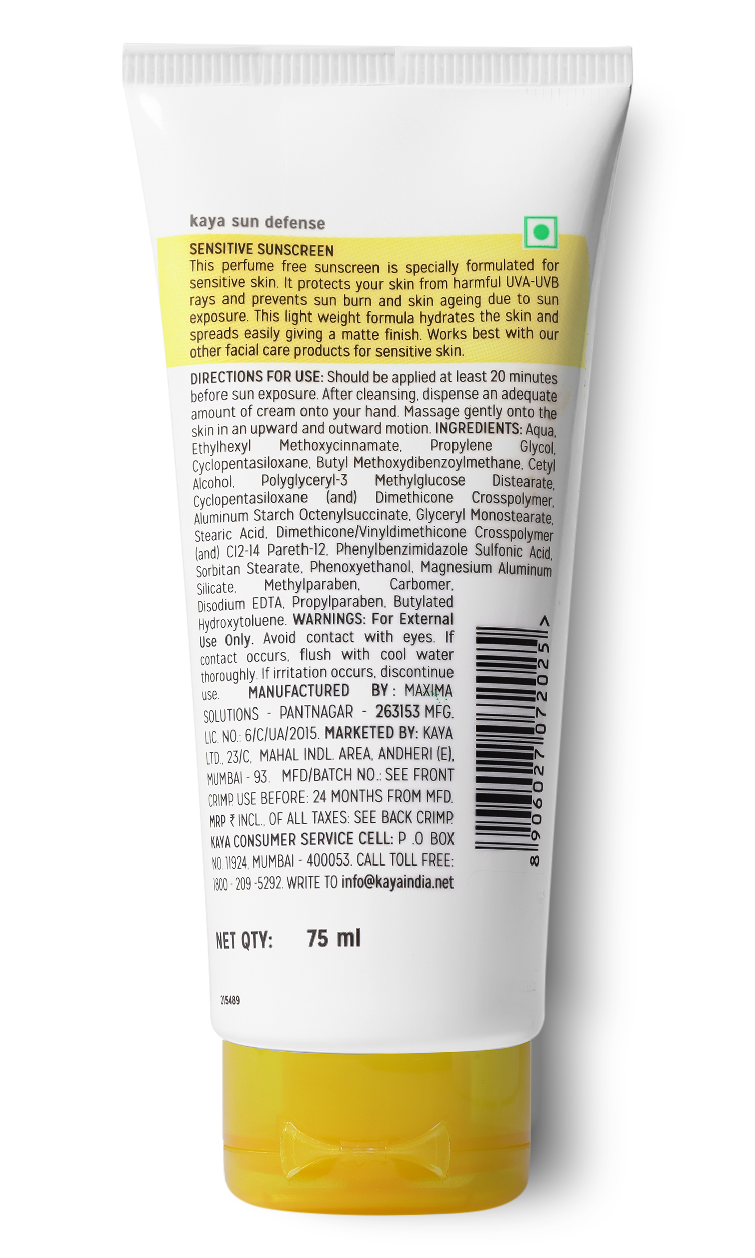 kaya Sensitive Sunscreen Spf 15