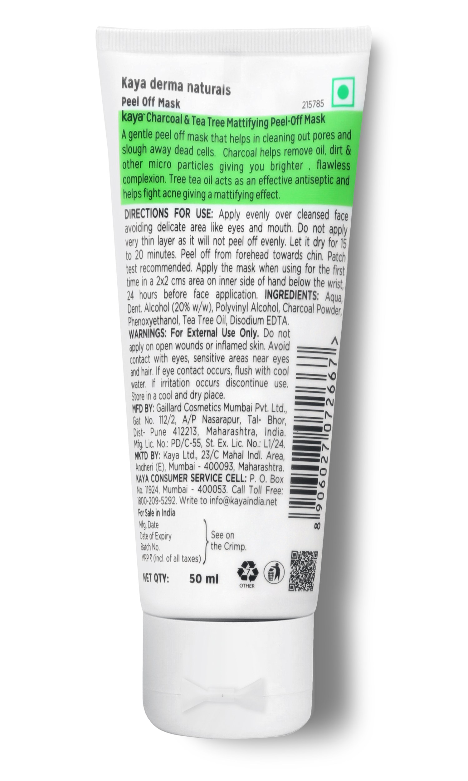 kaya Charcoal & Tea Tree Mattifying Peel-Off Mask