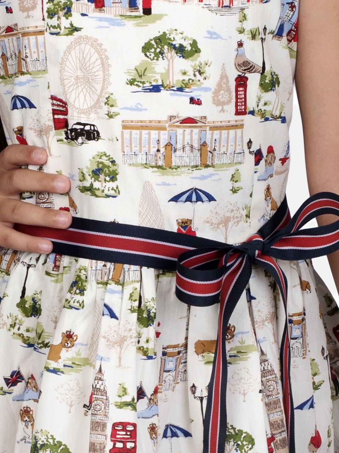 RIBBON CANDY Girls White Printed Fit and Flare Dress