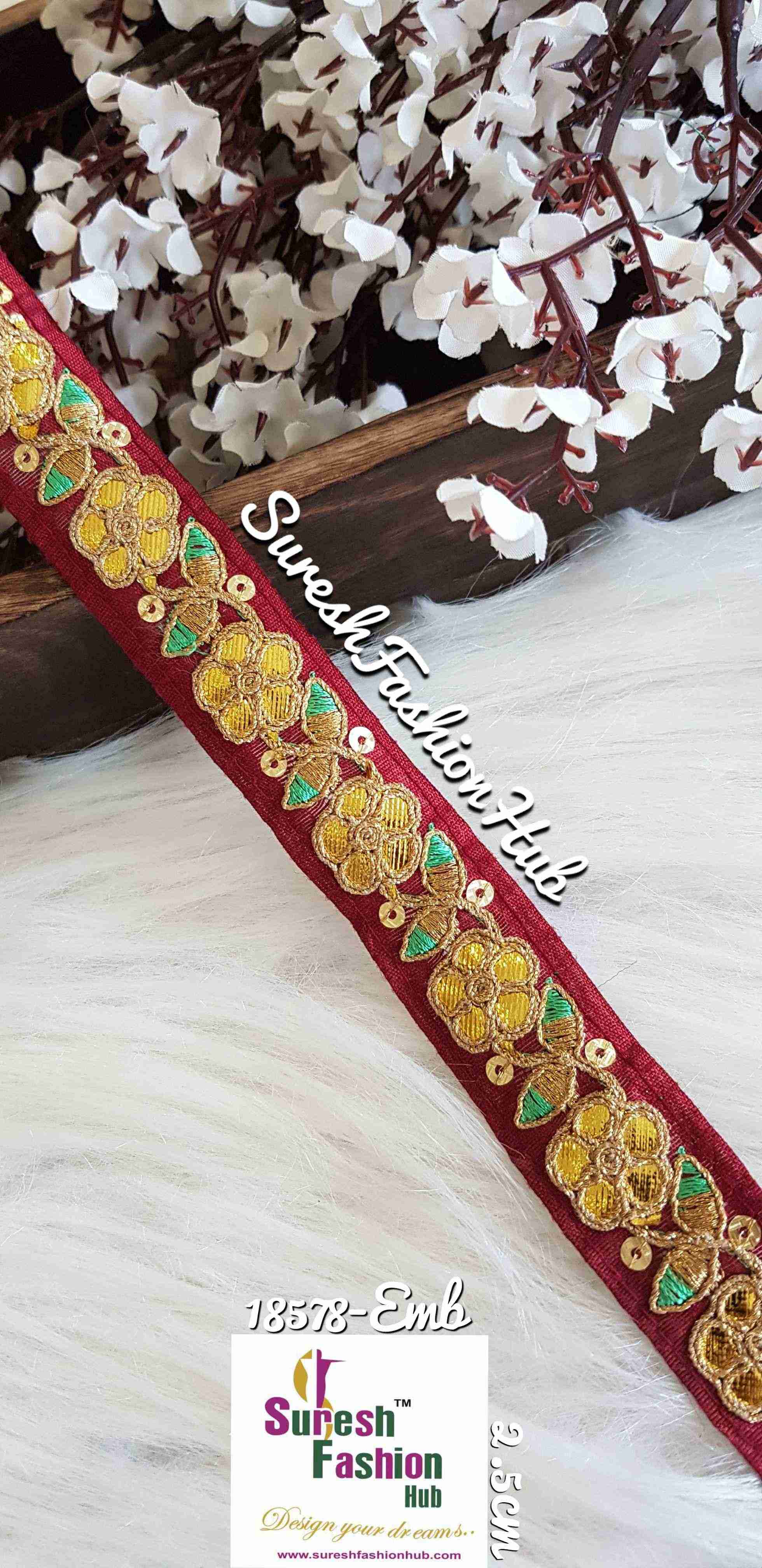 Designer Wine Floral Gota Patti Trim
