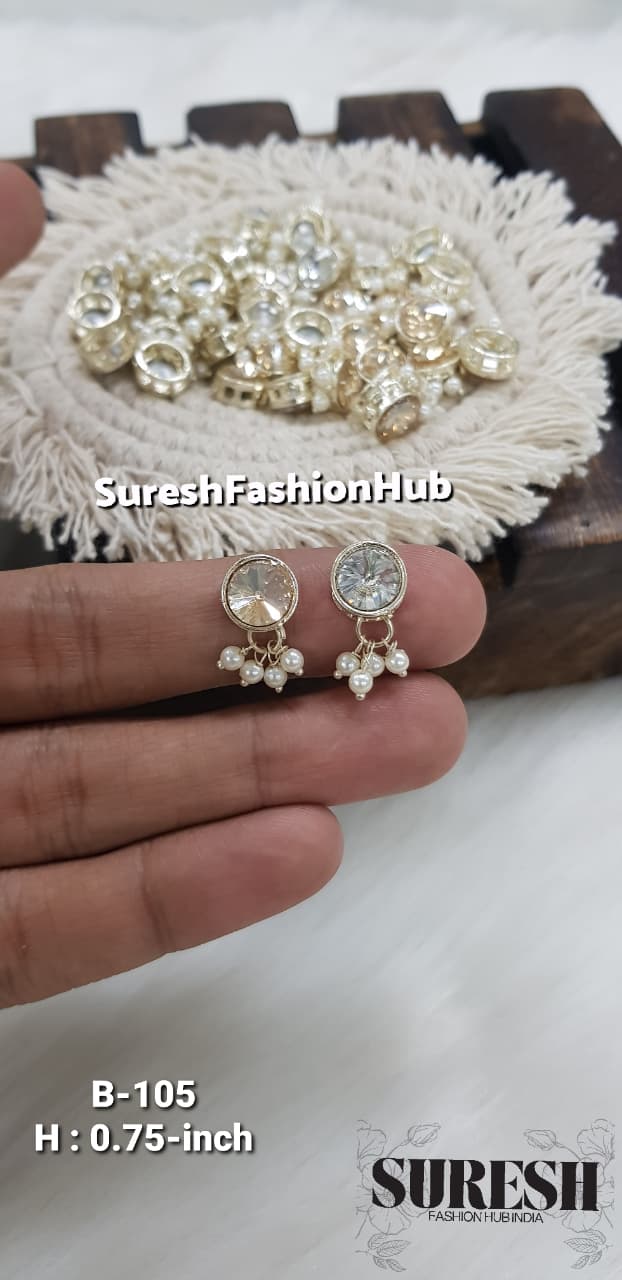 Silver Kundan Pearl Drop Shank Button – B-105