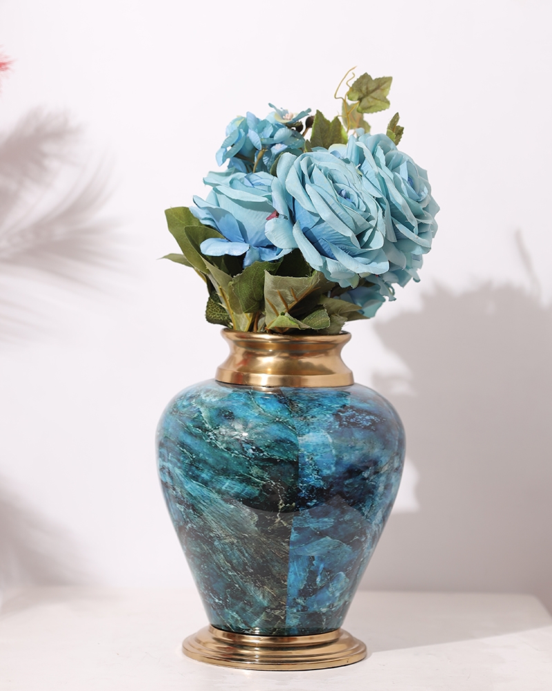 Order Happiness | Order Happiness Decorative Blue & Gold Metal Colourful Flower Planter Vase For Home Decoration Office Living Room Table Top Planter Vase 1