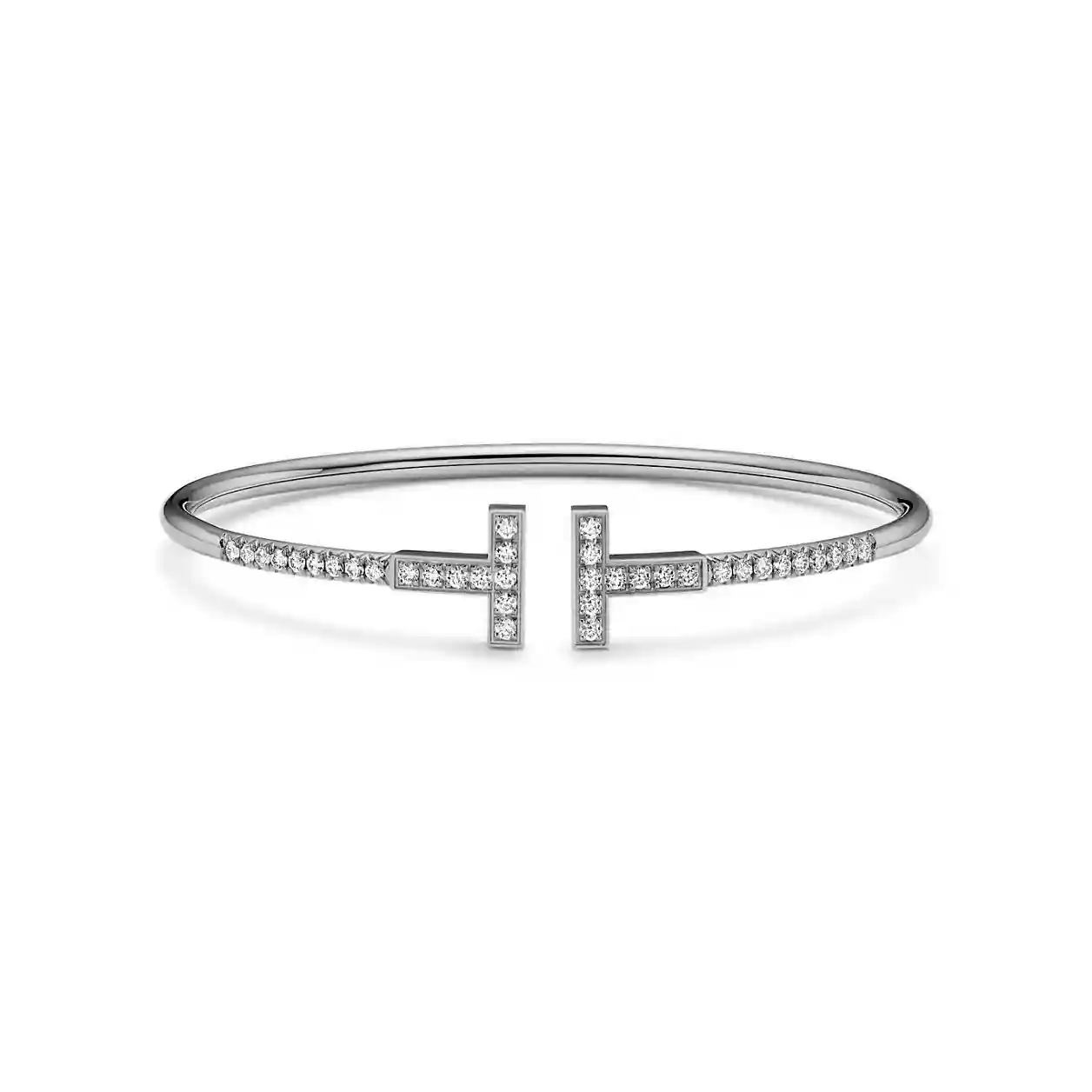 Tiffany T : Pavé Diamond Wire Bangle -White Gold