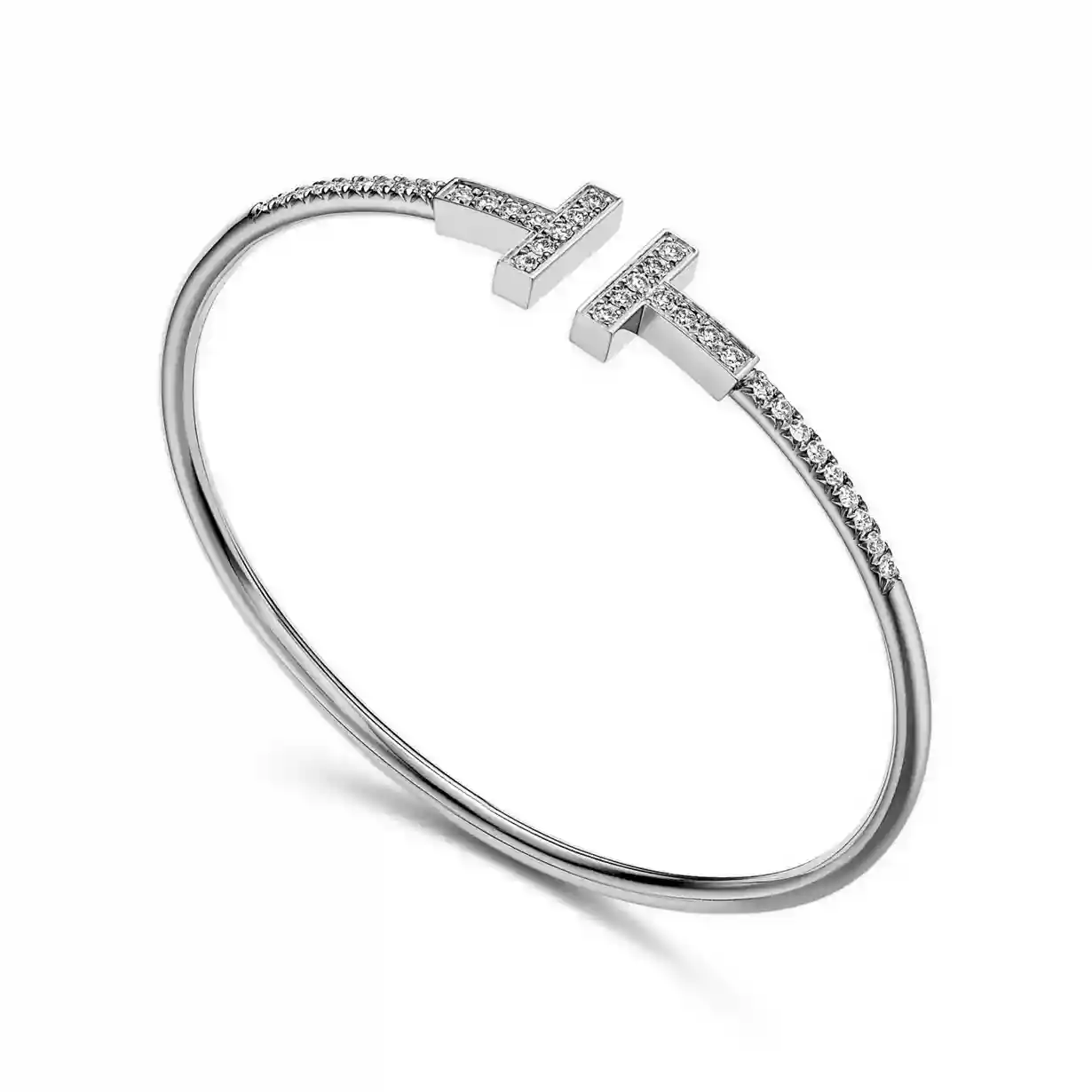 Tiffany T : Pavé Diamond Wire Bangle -White Gold