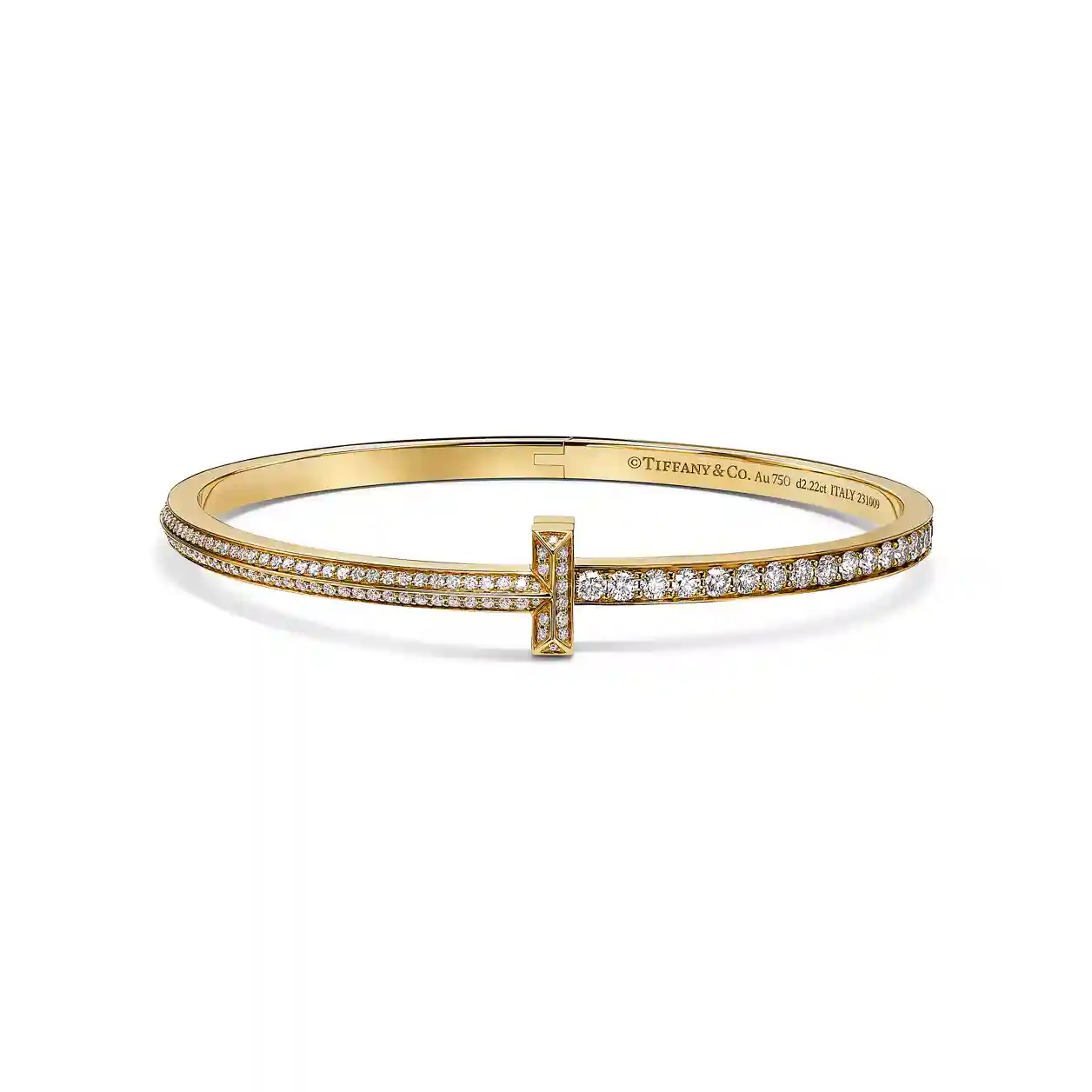 Tiffany T: T1 Narrow Pavé Diamond Hinged Bangle in Yellow Gold