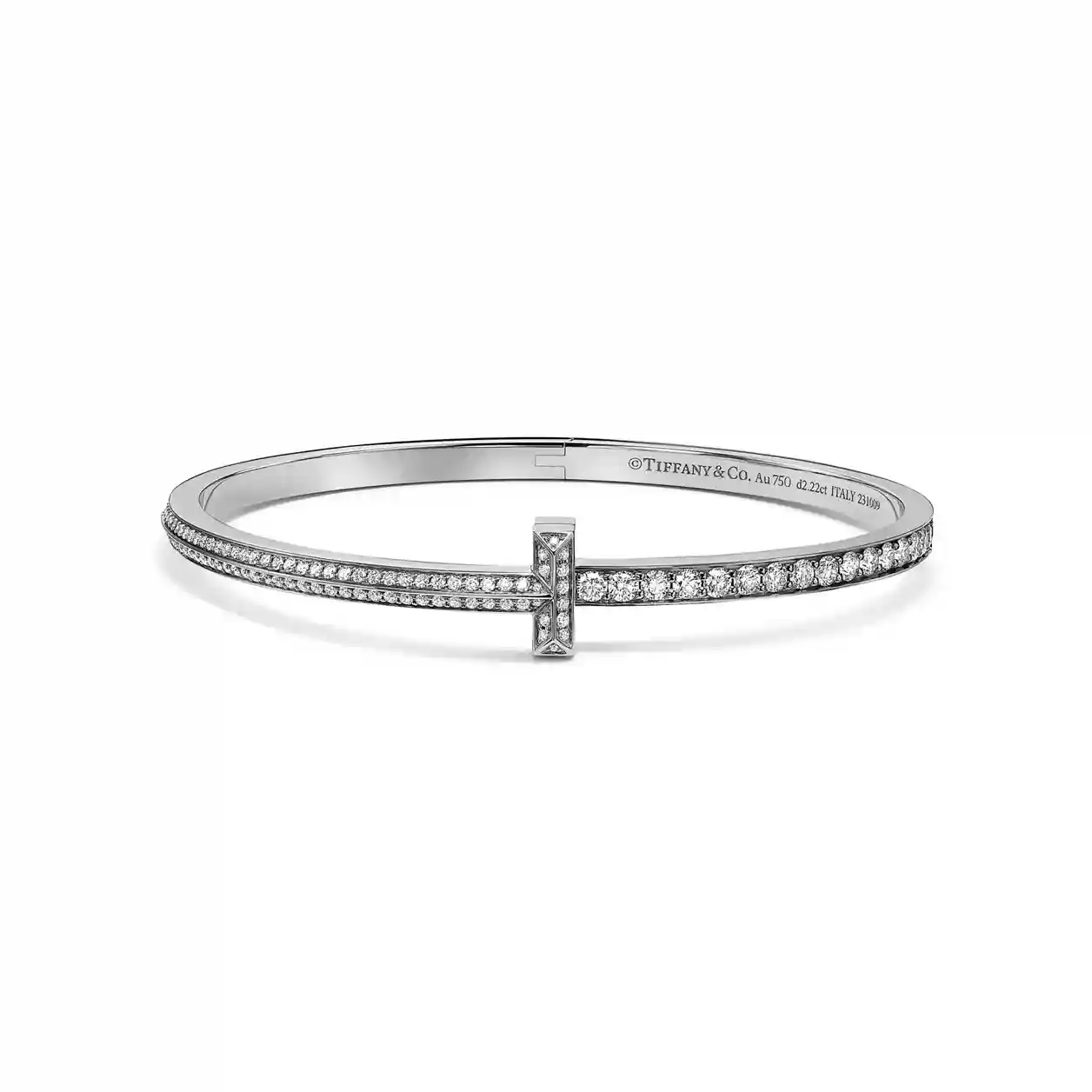 Tiffany T: T1 Narrow Pavé Diamond Hinged Bangle in White Gold