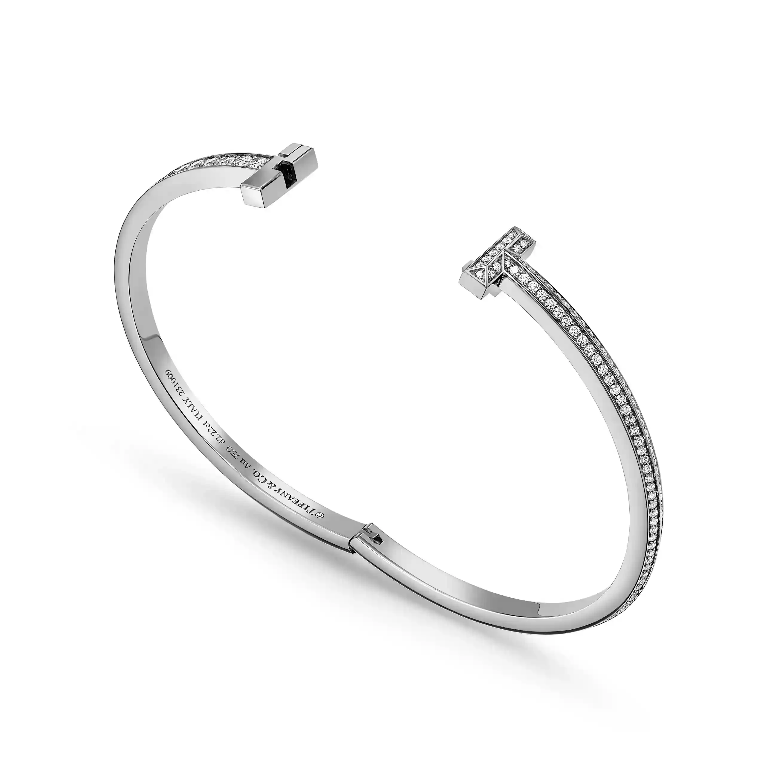 Tiffany T: T1 Narrow Pavé Diamond Hinged Bangle in White Gold