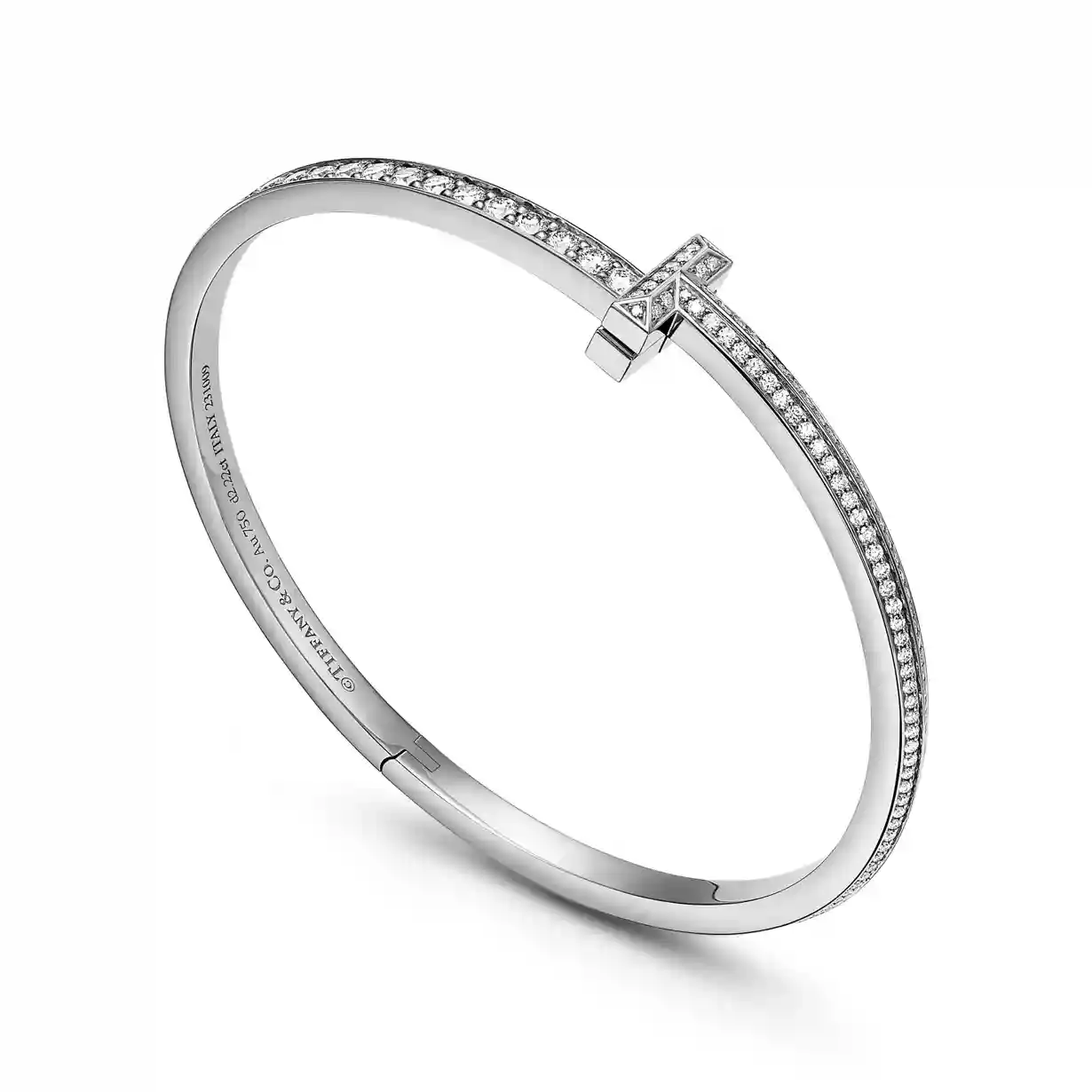 Tiffany T: T1 Narrow Pavé Diamond Hinged Bangle in White Gold