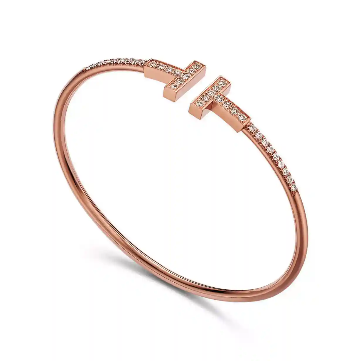 Tiffany T: Pavé Diamond Wire Bangle in Rose Gold