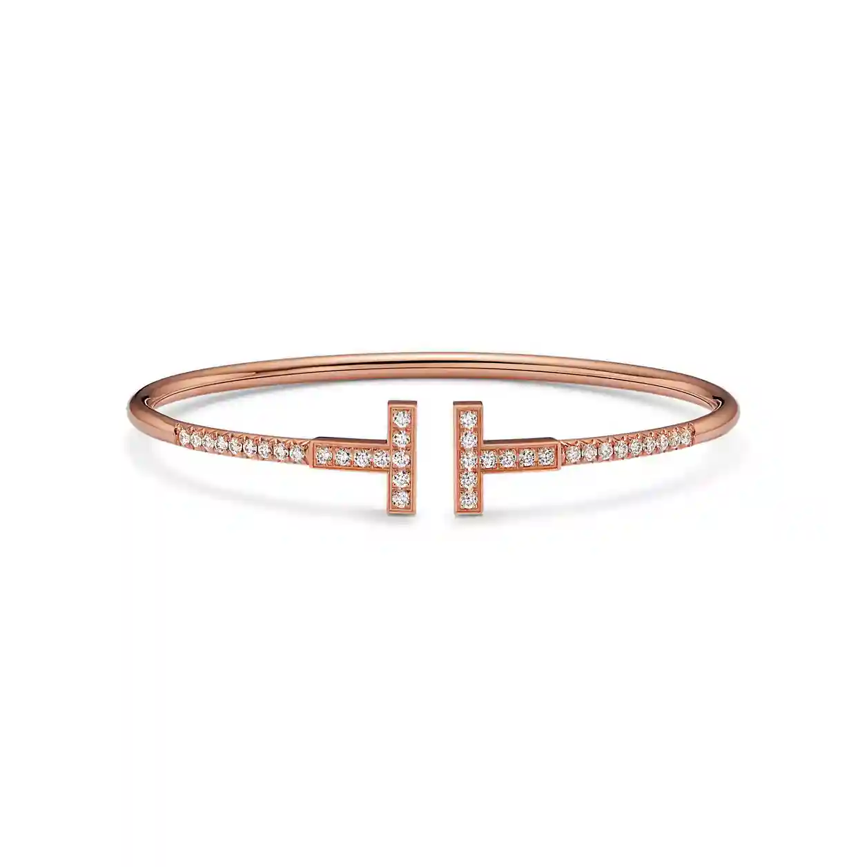 Tiffany T: Pavé Diamond Wire Bangle in Rose Gold