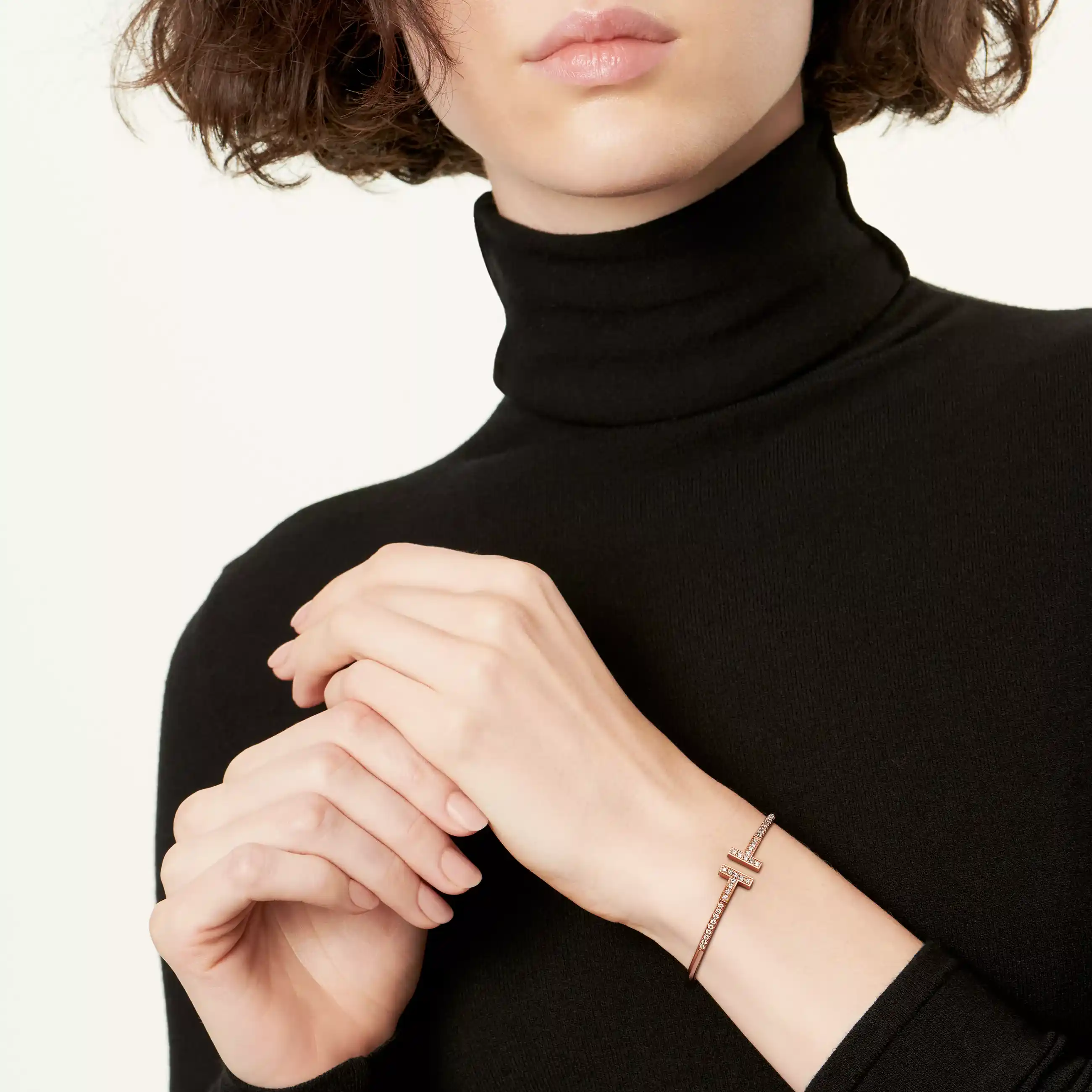 Tiffany T: Pavé Diamond Wire Bangle in Rose Gold